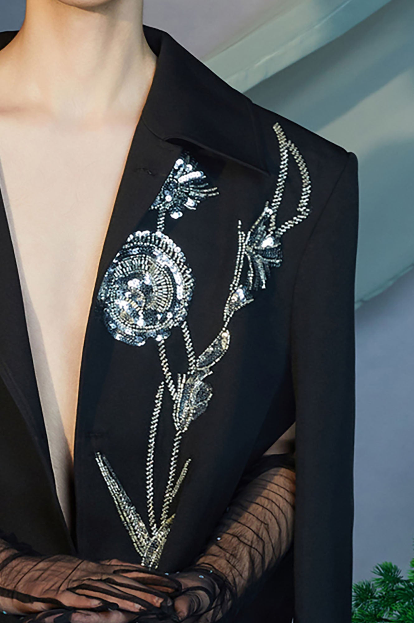 JIECHI Embellished Floral Side-Slit Jacket, premium urban and streetwear designers apparel on PROJECTISR.com, JIECHI