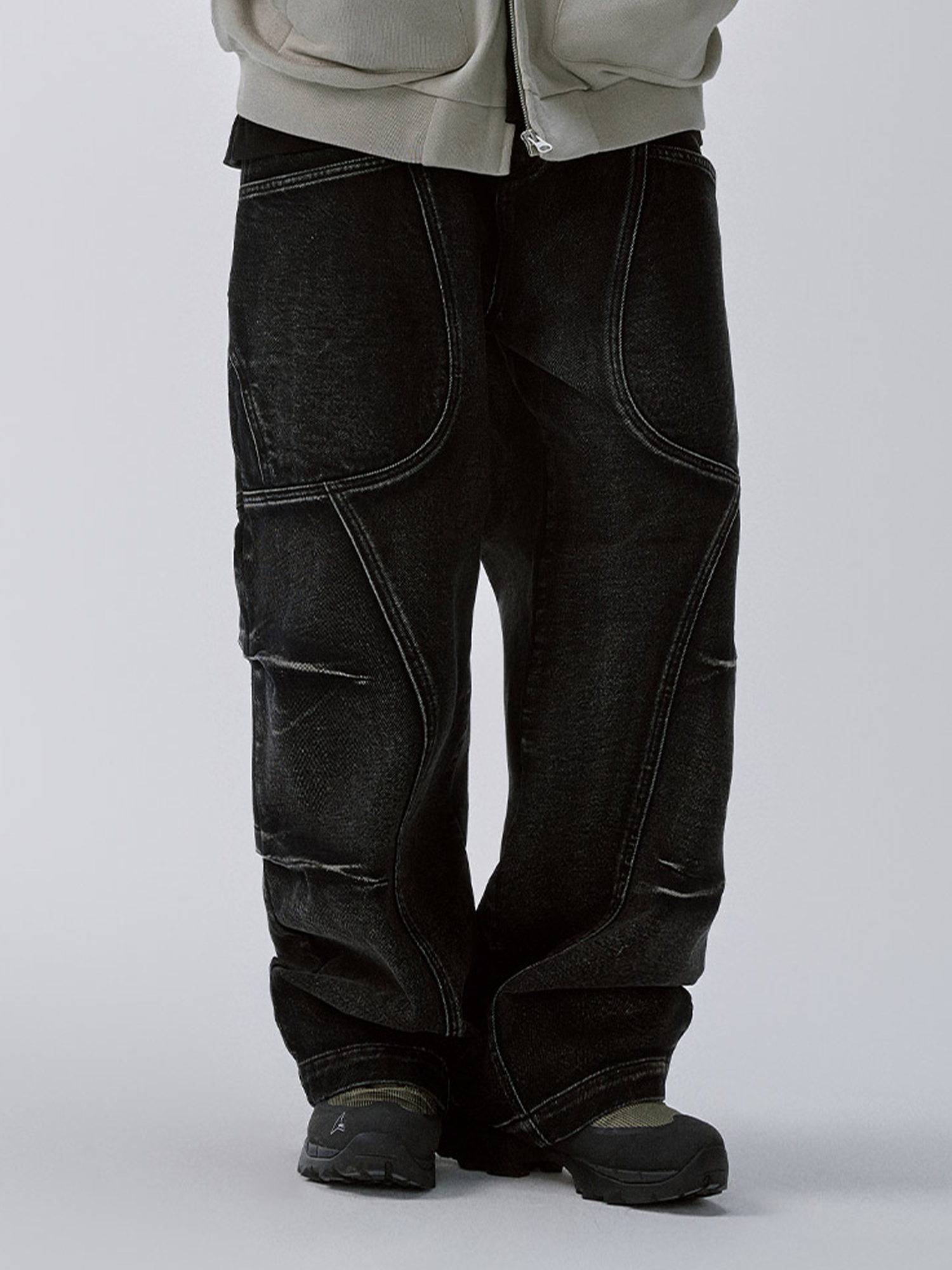 F2CE Washed Deconstructed Oversized Denim Cargo Pants