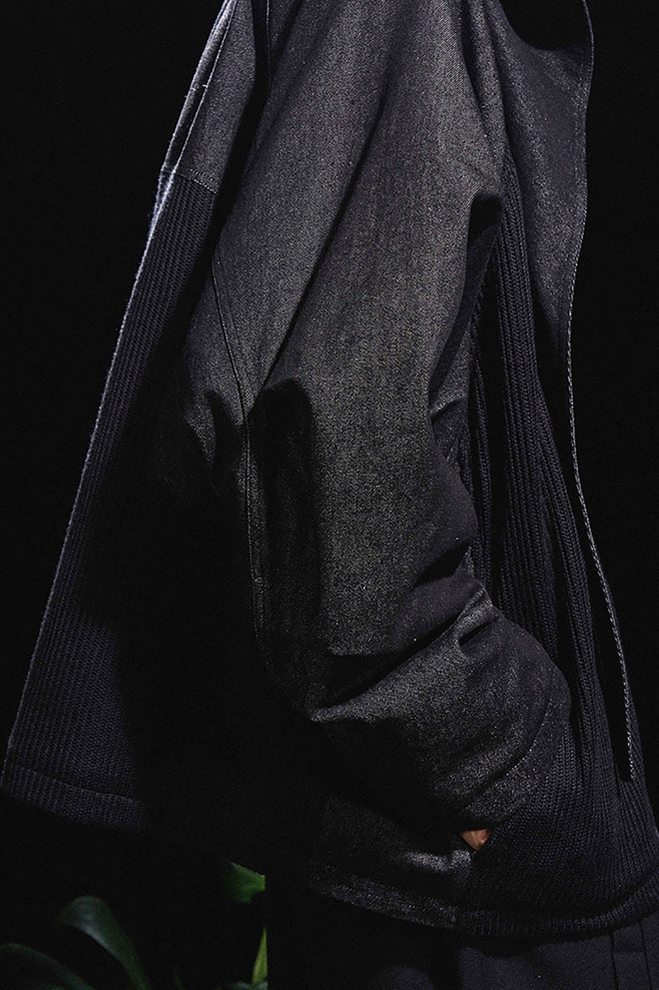 RELABEL Mask-Hood Spliced Denim Paneled Jacket, premium urban and streetwear designers apparel on PROJECTISR.com, RELABEL