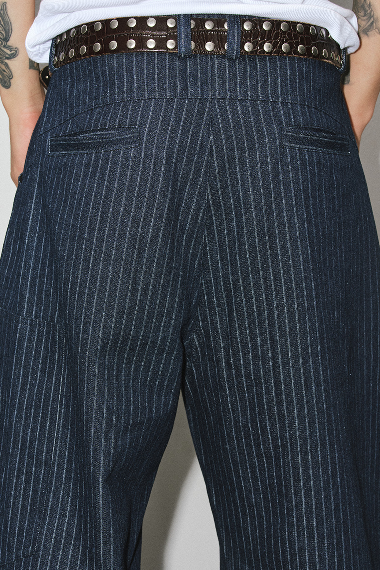 NOVACAM Retro Pinstripe Curved Denim Trousers