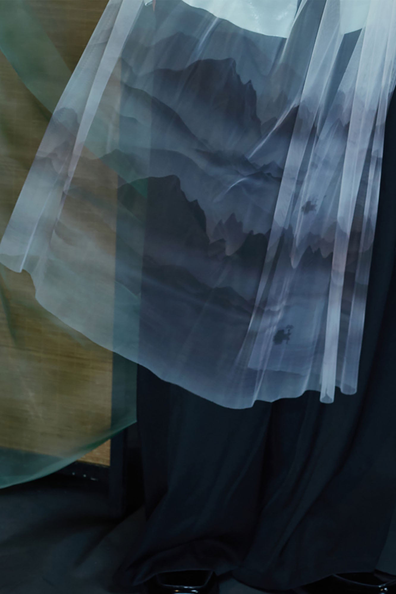 JIECHI Gradient Tulle Drape Satin Blazer, premium urban and streetwear designers apparel on PROJECTISR.com, JIECHI