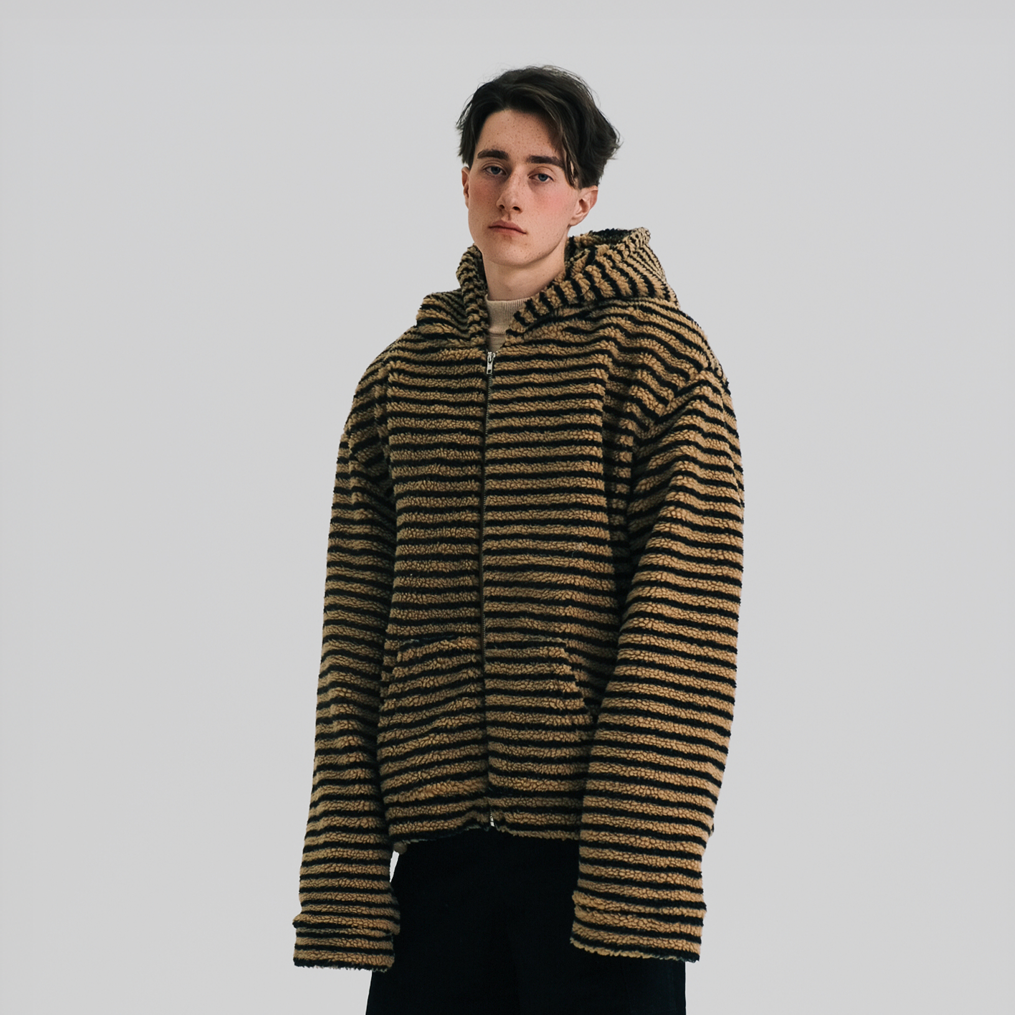WIID Contrast Striped Fleece Hoodie Jacket