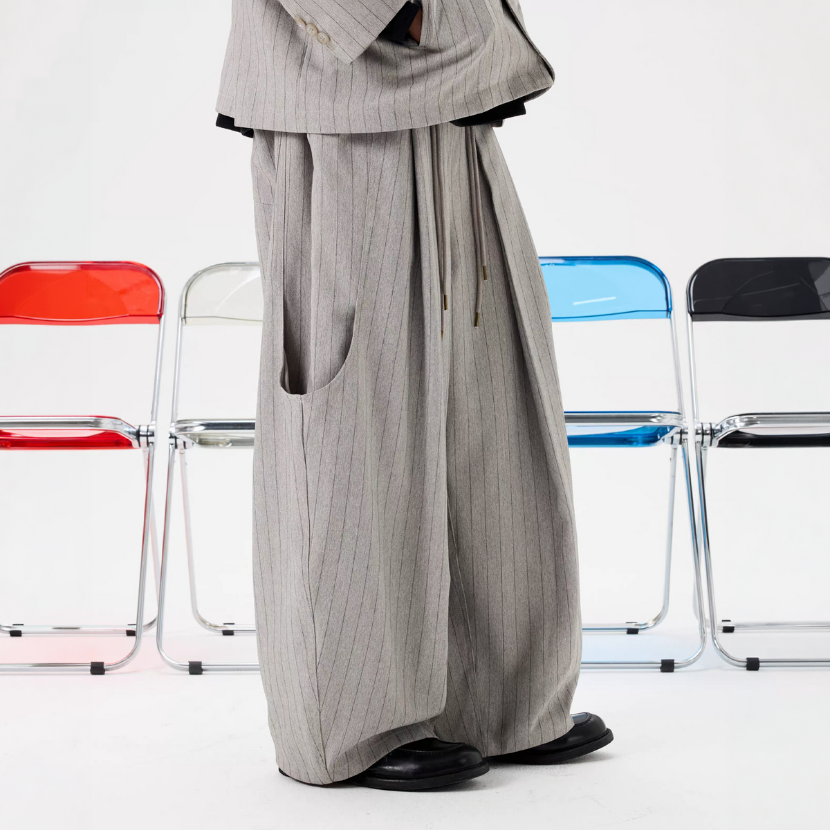 UNLIMITED MOTE Striped Wide-Leg Balloon Pants, premium urban and streetwear designers apparel on PROJECTISR.com, UNLIMITED MOTE