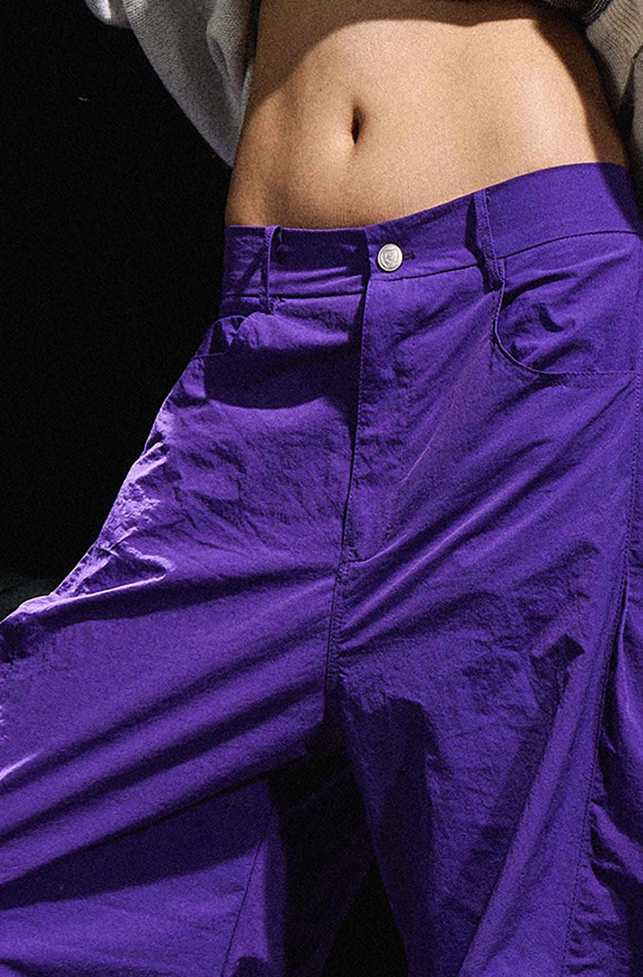 RELABEL Big-Pocket Pleated Oversized Curved Pants Purple, premium urban and streetwear designers apparel on PROJECTISR.com, RELABEL