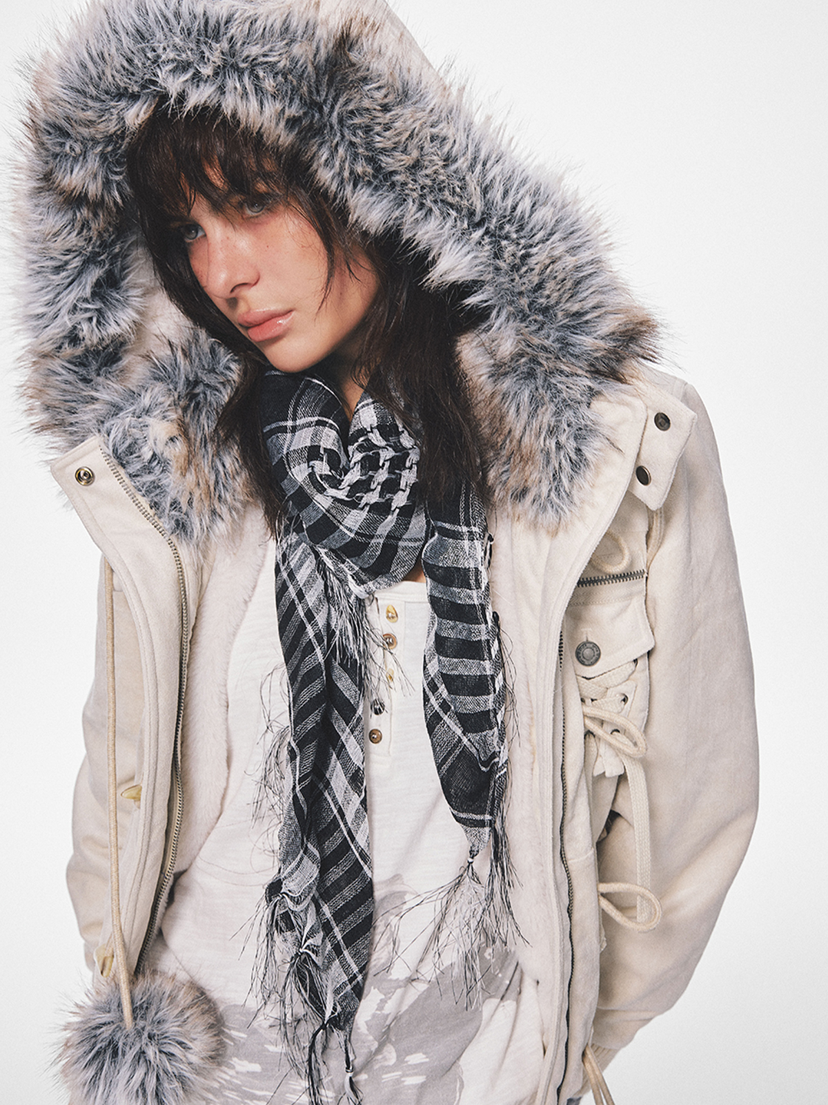 TRECLUB Plaid Frayed Balaclava Scarf, premium urban and streetwear designers apparel on PROJECTISR.com, TRECLUB