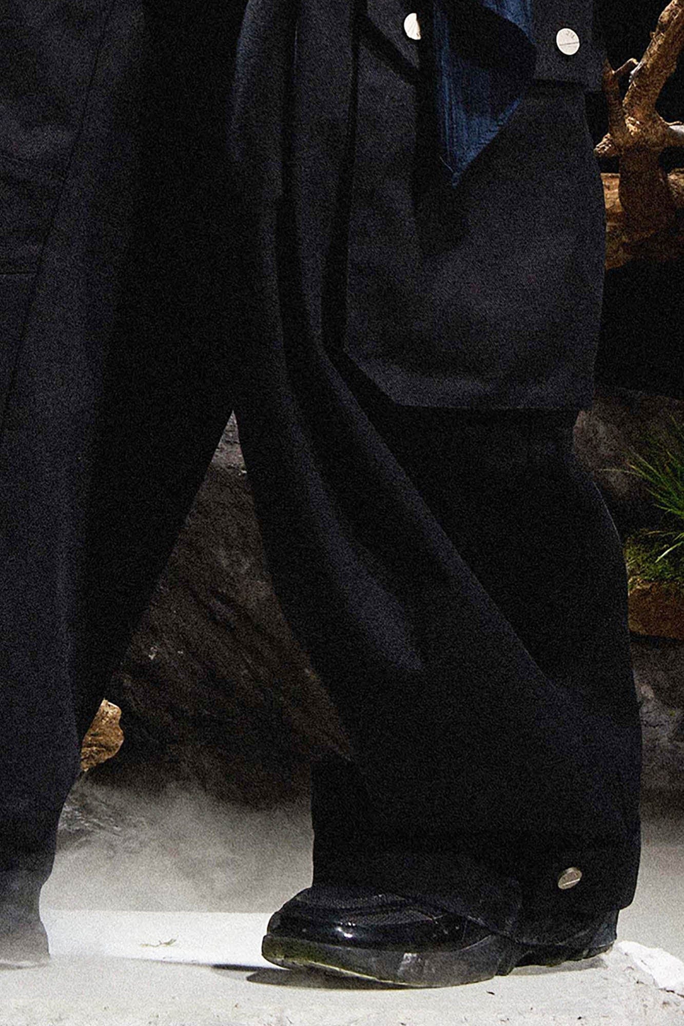 RELABEL Detachable Scarf Pleated Waxed Wide-Leg Cargo, premium urban and streetwear designers apparel on PROJECTISR.com, RELABEL