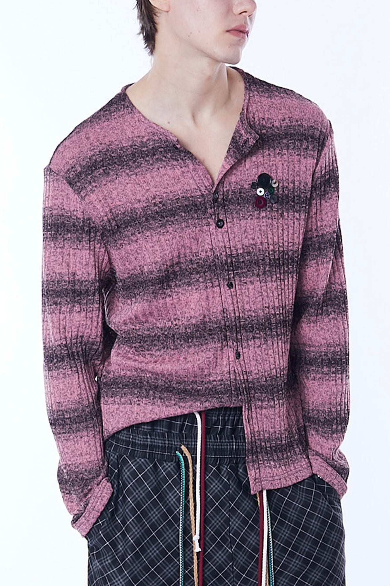 ASSEEN Horizontal Gradient Stripe Button Cardigan Pink, premium urban and streetwear designers apparel on PROJECTISR.com, ASSEEN