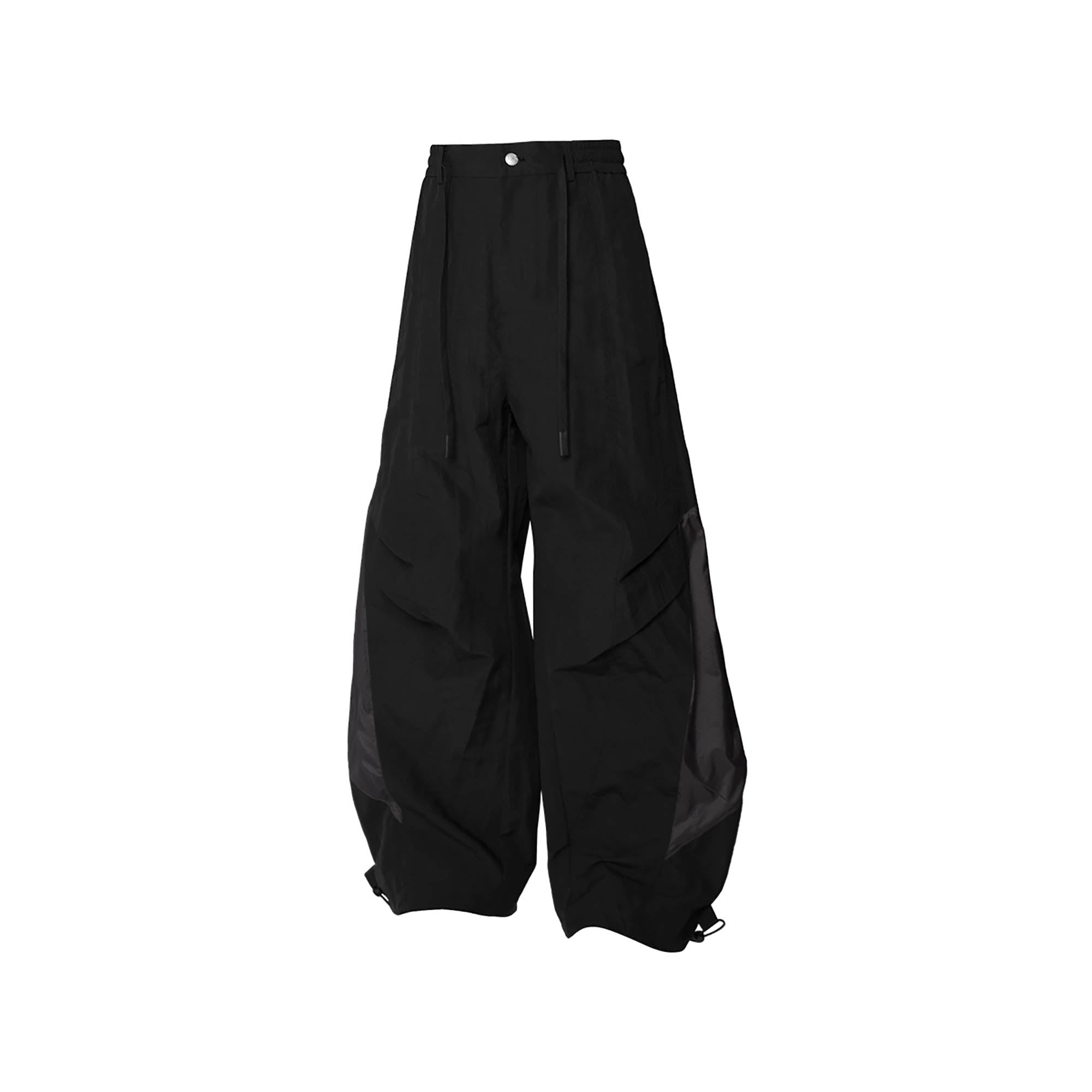 RELABEL Deconstructed Paneled Drawstring Parachute Pants, premium urban and streetwear designers apparel on PROJECTISR.com, RELABEL