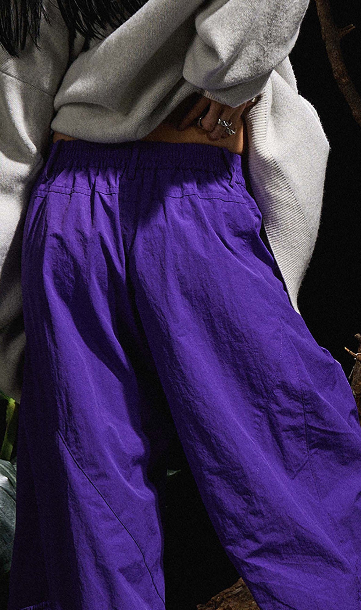 RELABEL Big-Pocket Pleated Oversized Curved Pants Purple, premium urban and streetwear designers apparel on PROJECTISR.com, RELABEL