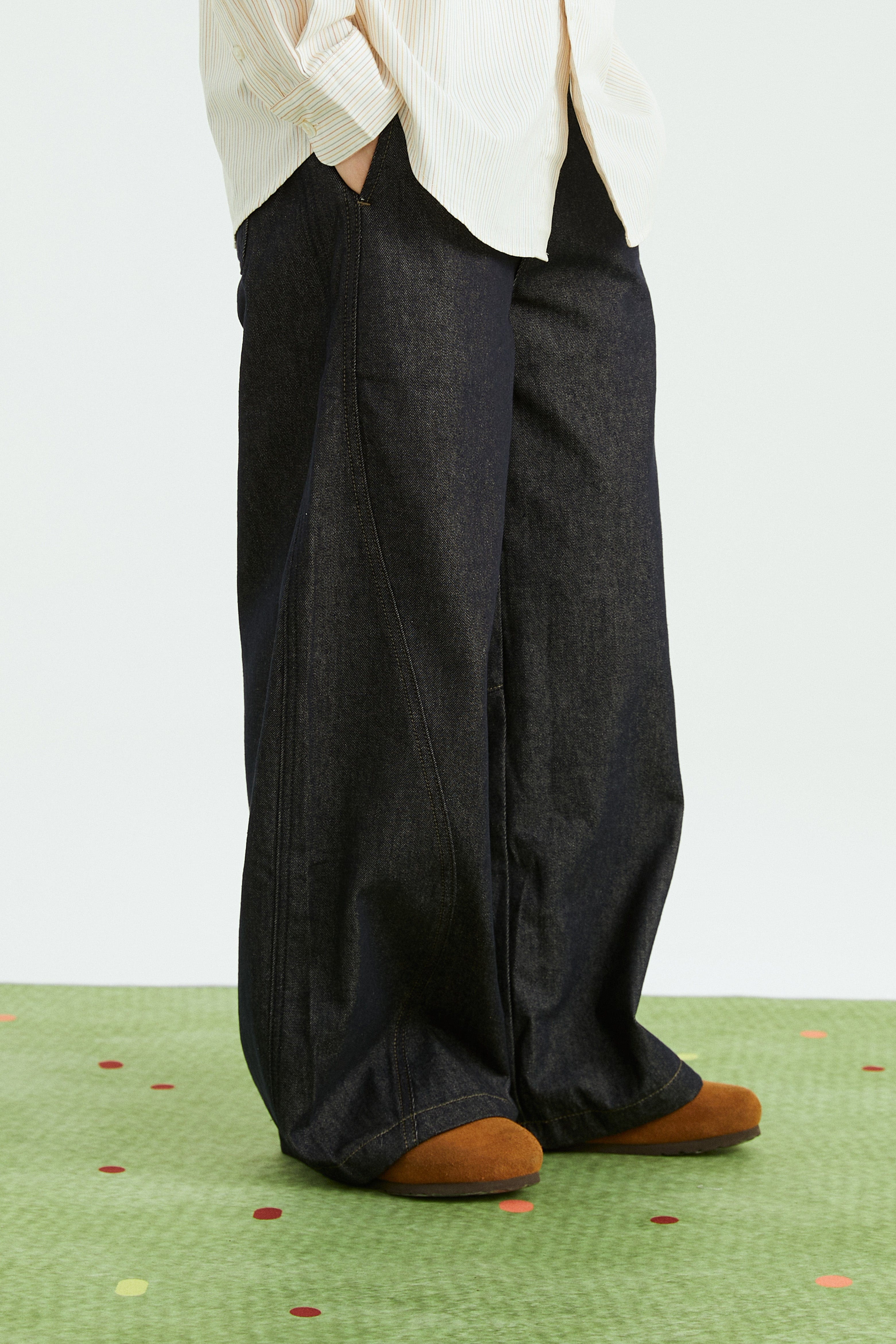 ONADAILYBASIS Essential Curved Paneled Raw Jeans, premium urban and streetwear designers apparel on PROJECTISR.com, ONADAILYBASIS