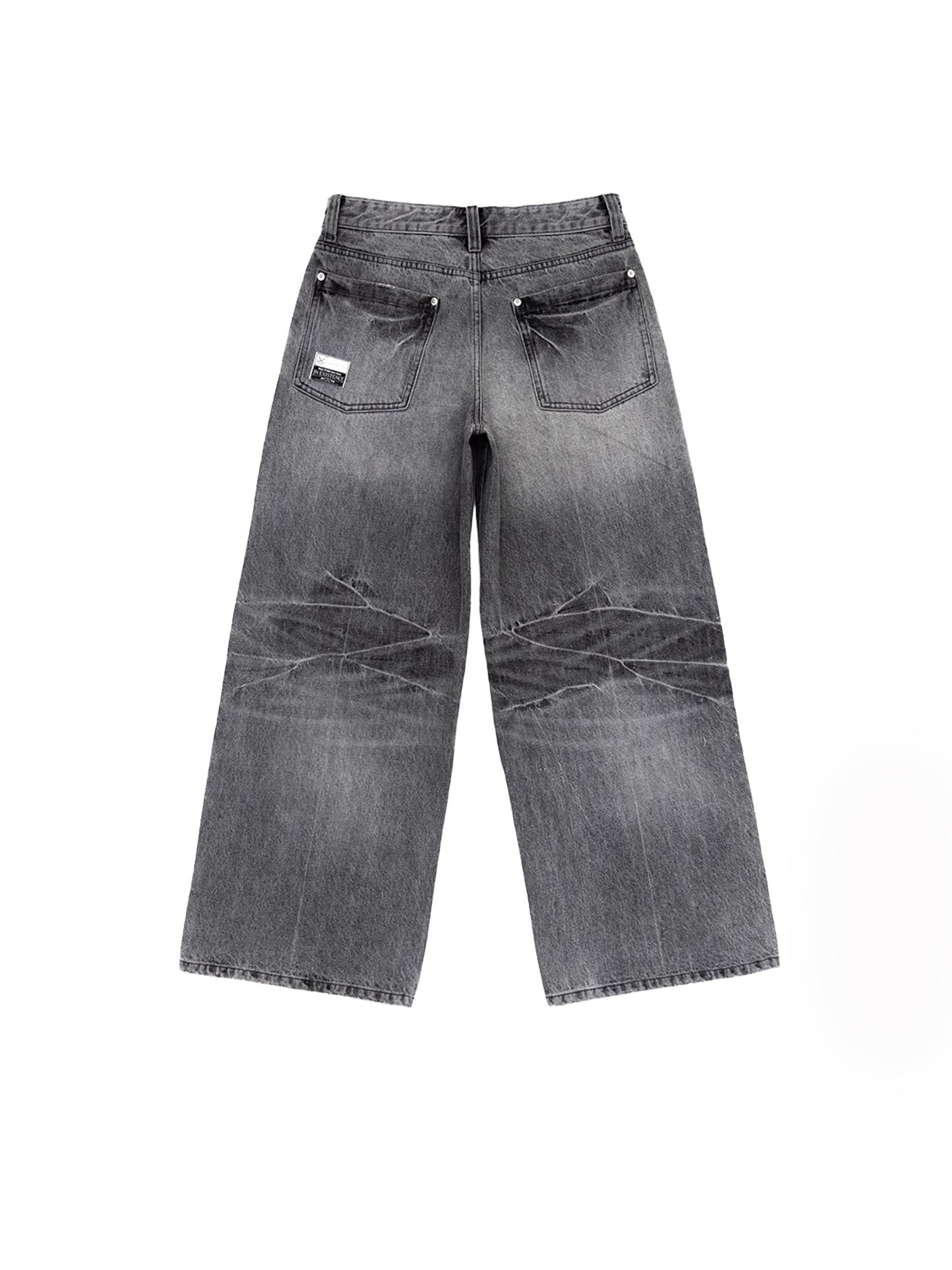 IN EXISTENCE x i Washed Lightning Fade Wide-Leg Jeans Gray, premium urban and streetwear designers apparel on PROJECTISR.com, IN EXISTENCE