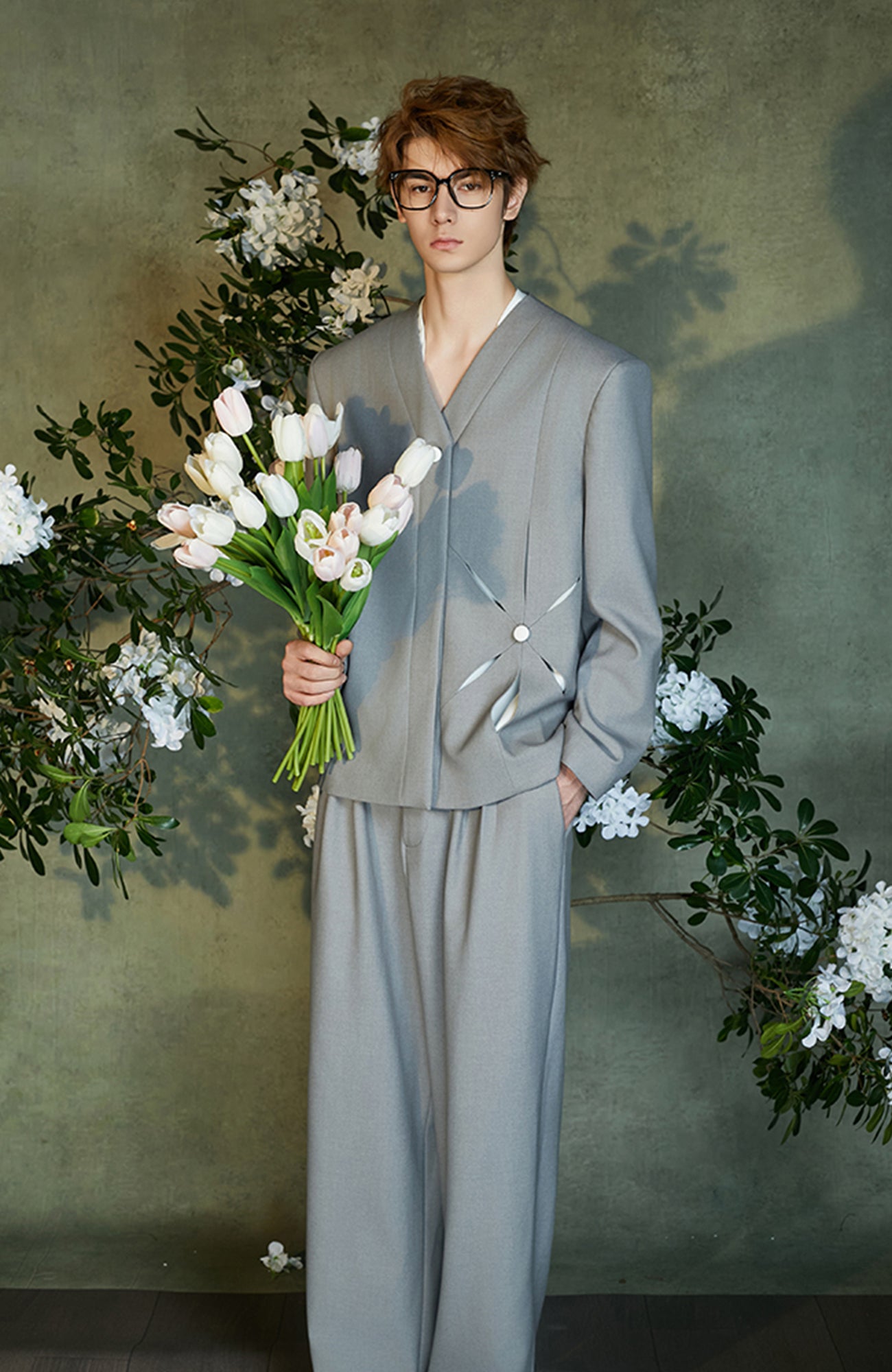 JIECHI Wide-Leg Pleated Suit Pants
