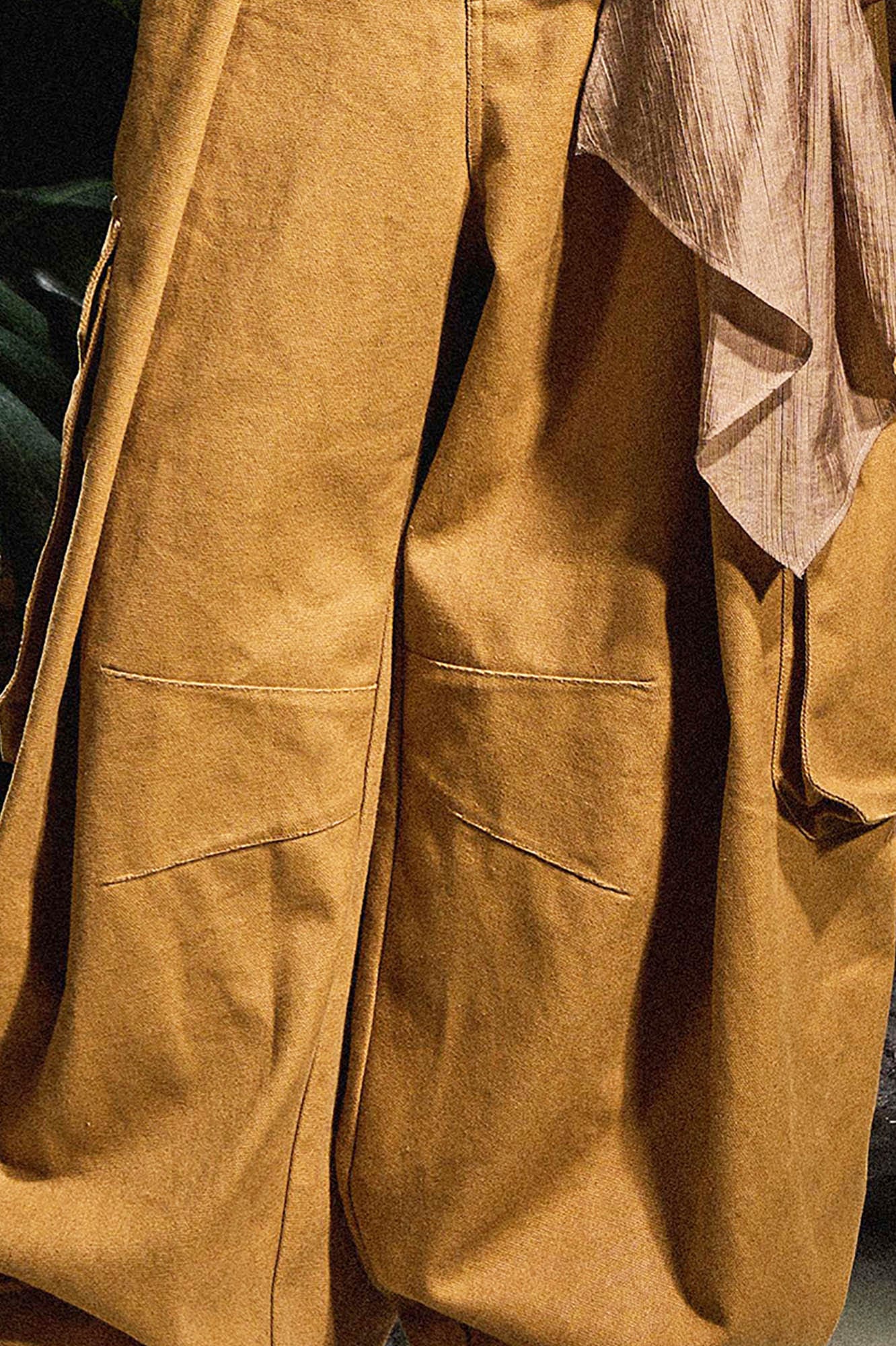 RELABEL Detachable Scarf Pleated Waxed Wide-Leg Cargo, premium urban and streetwear designers apparel on PROJECTISR.com, RELABEL