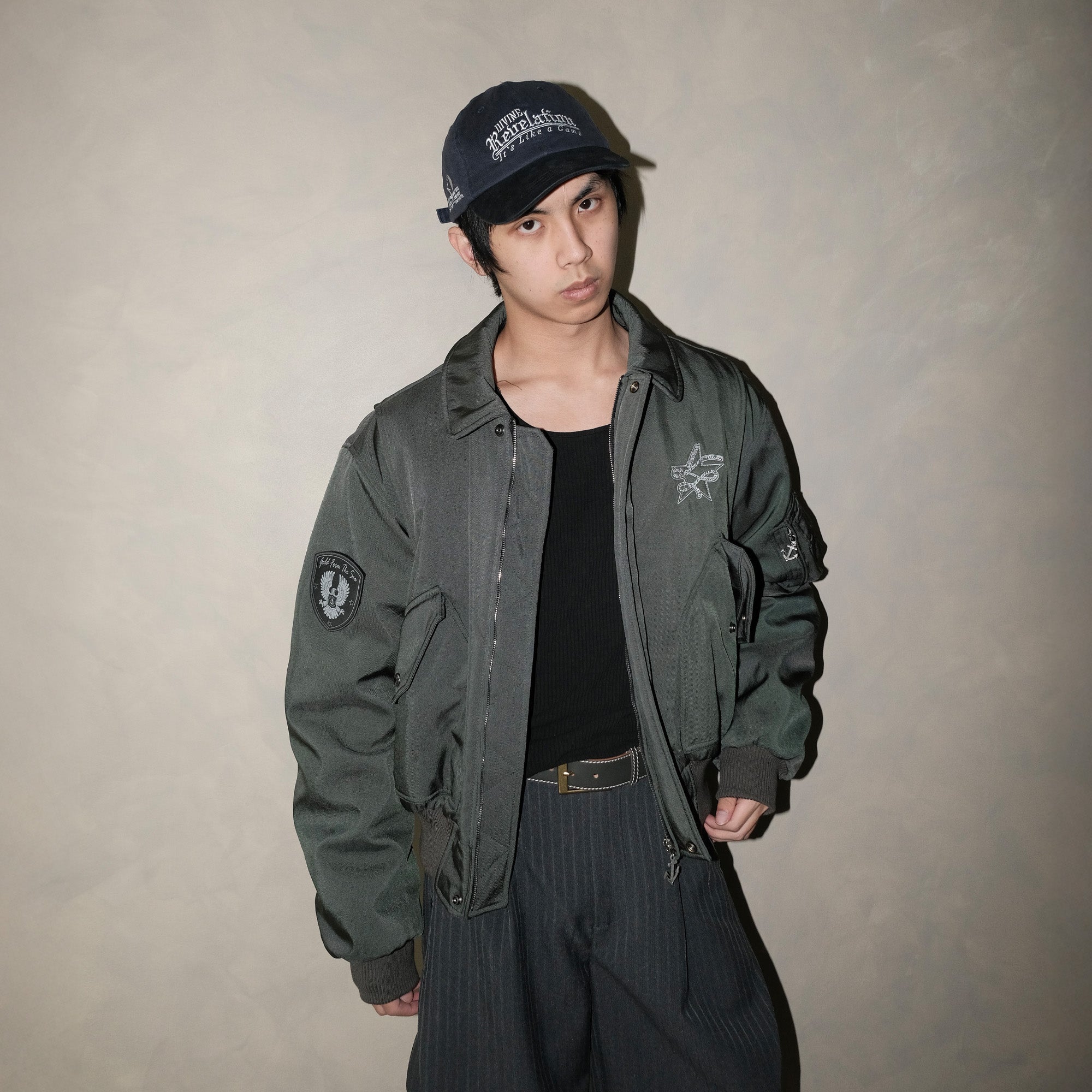 IN EXISTENCE Anchor Zip Embroidered Patch Bomber