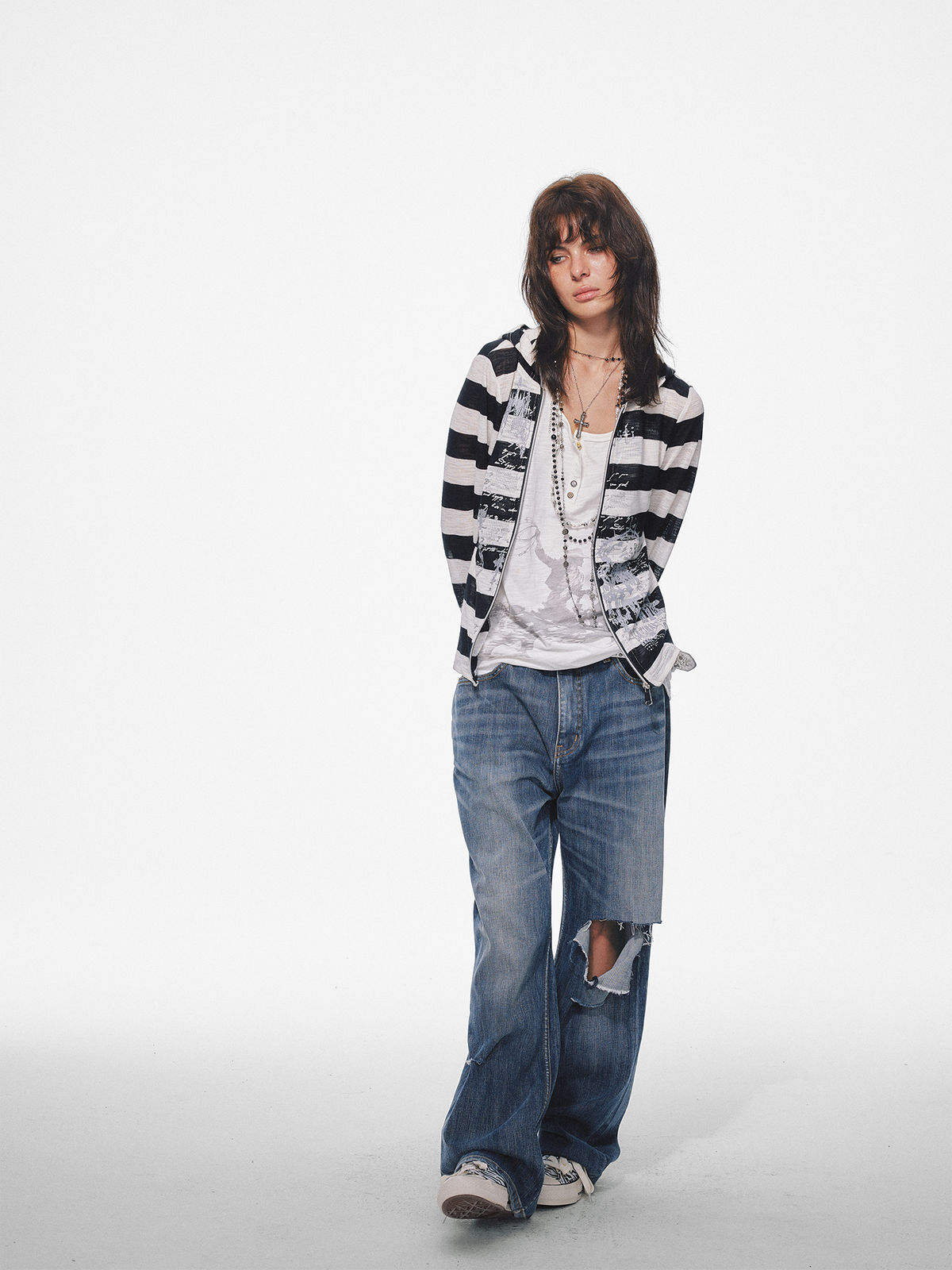 TRECLUB Retro Striped Foil Long-Sleeve Jacket