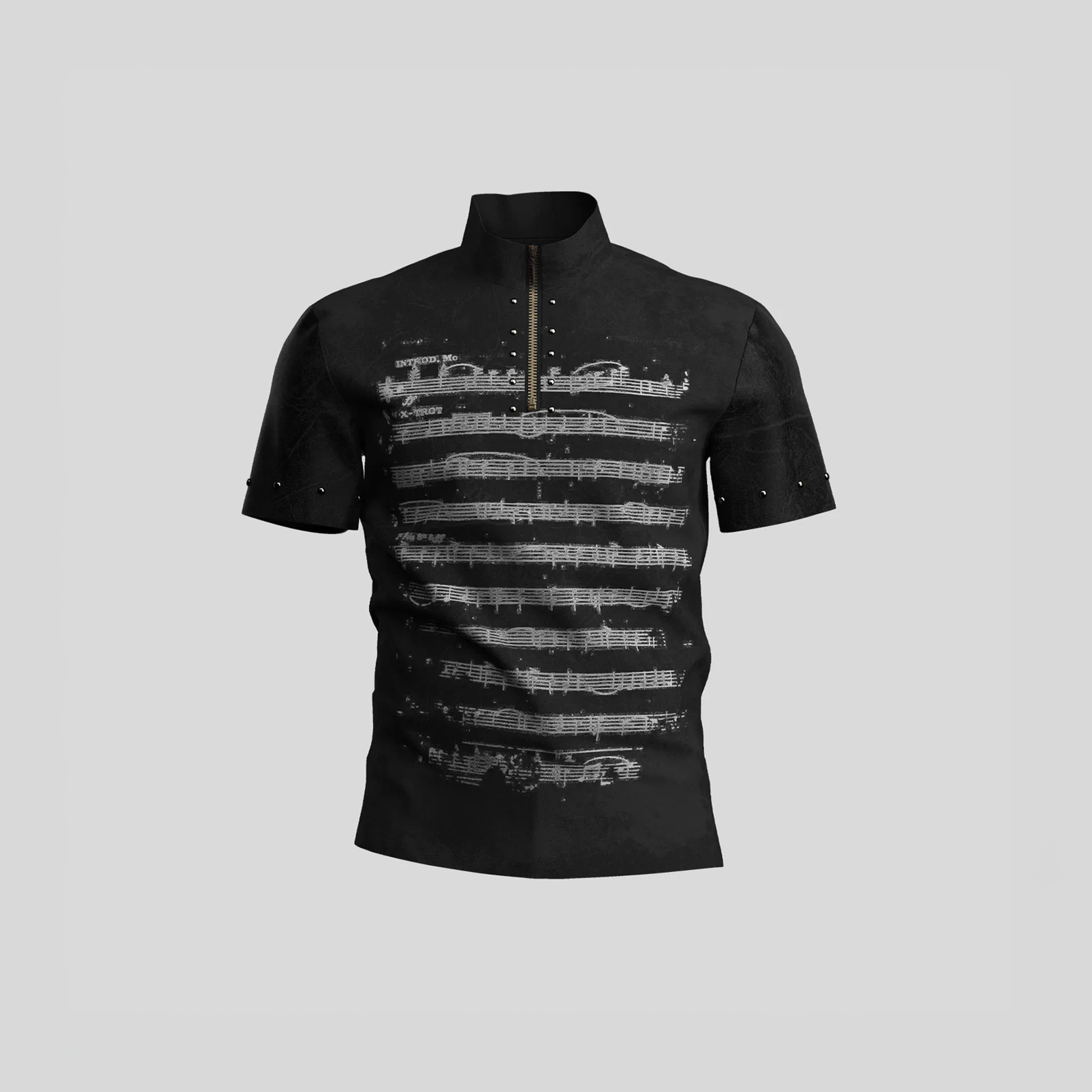 DREAM BAND Punk Note Graphic Stand-Collar Fitted T-Shirt