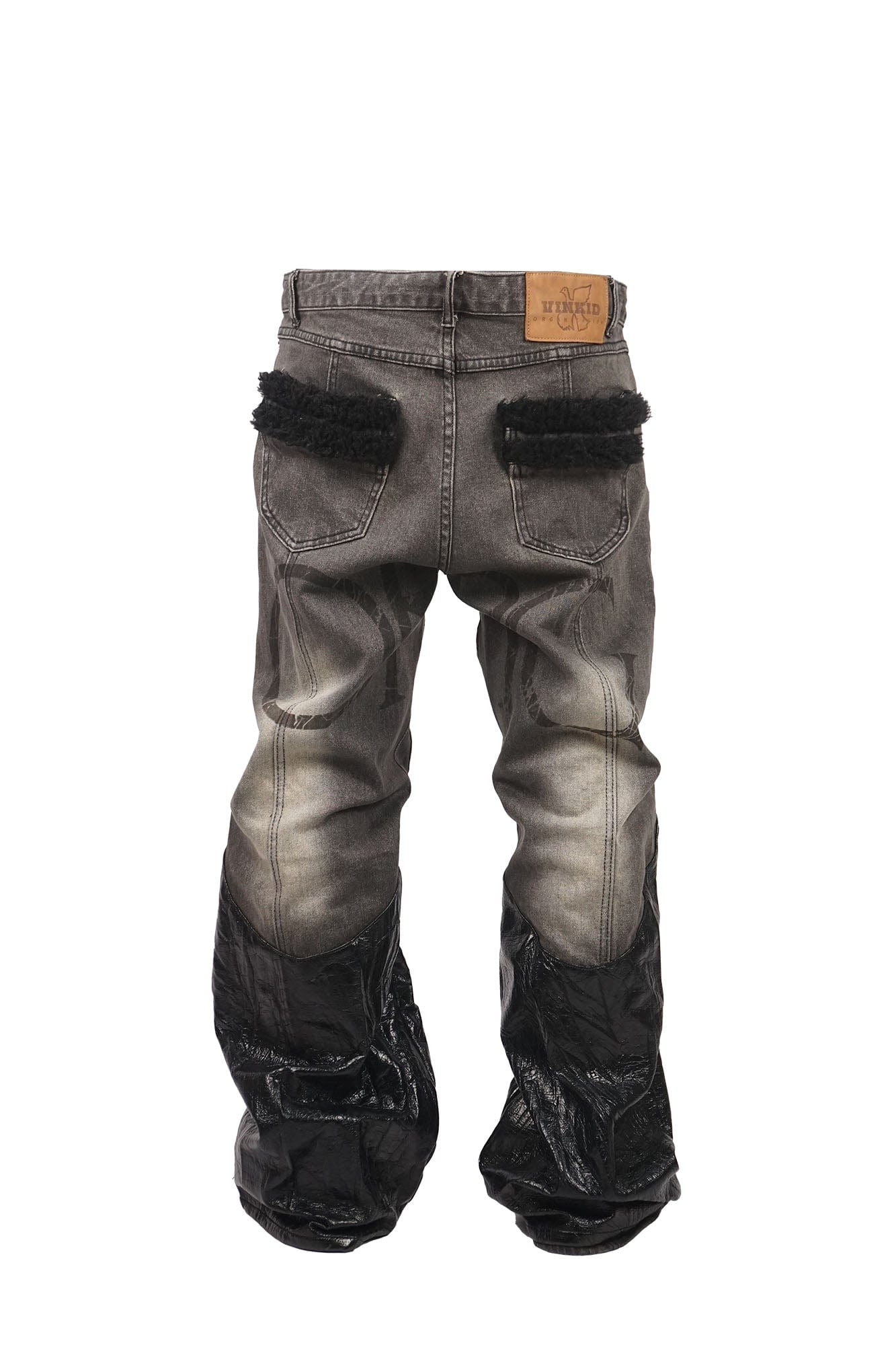VINKID Faux Fur & Leather Paneled Washed Jeans, premium urban and streetwear designers apparel on PROJECTISR.com, VINKID