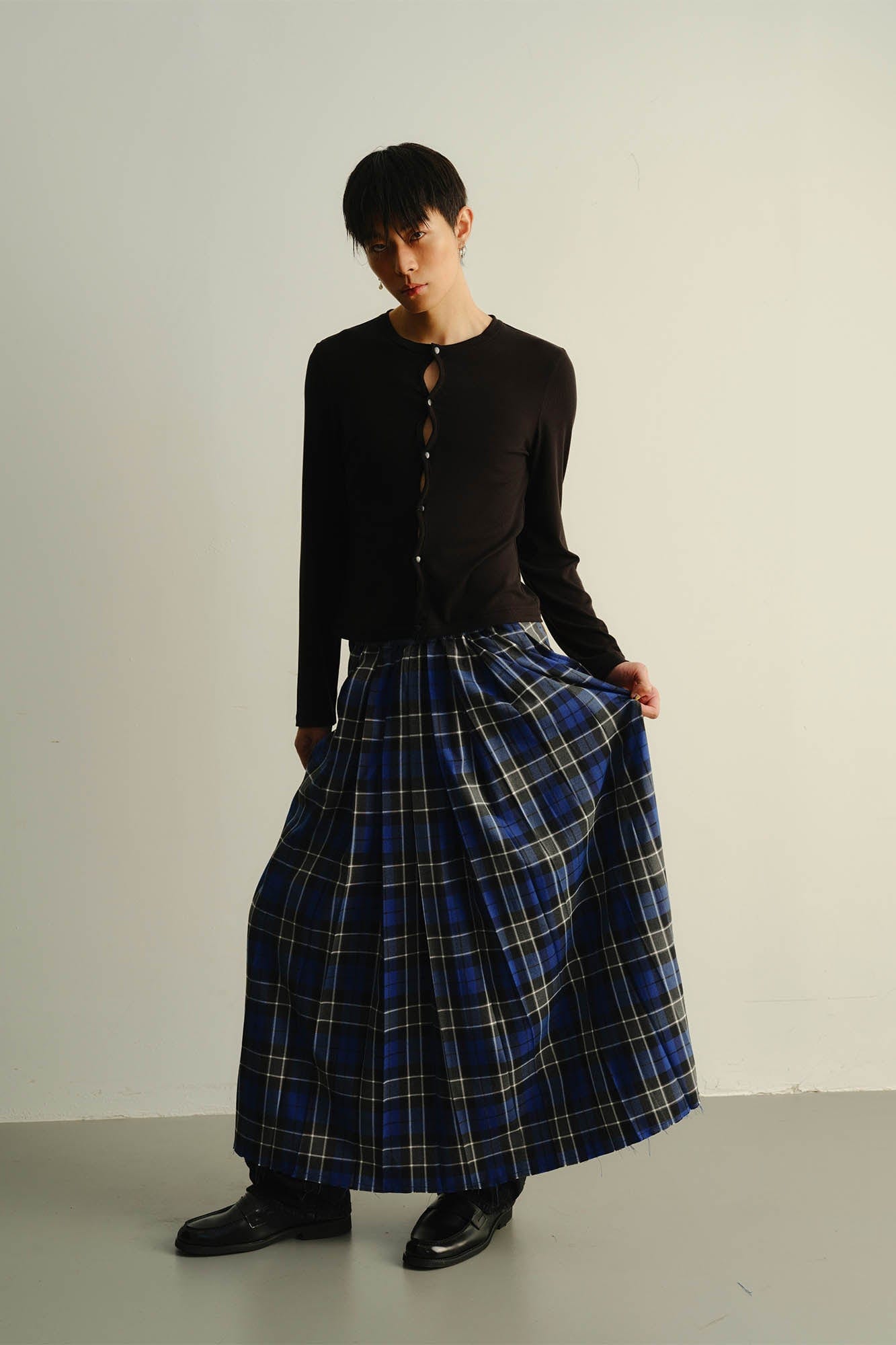 KADAKADA Paneled Reversible Plaid Raw-Edge Maxi Skirt, premium urban and streetwear designers apparel on PROJECTISR.com, KADAKADA