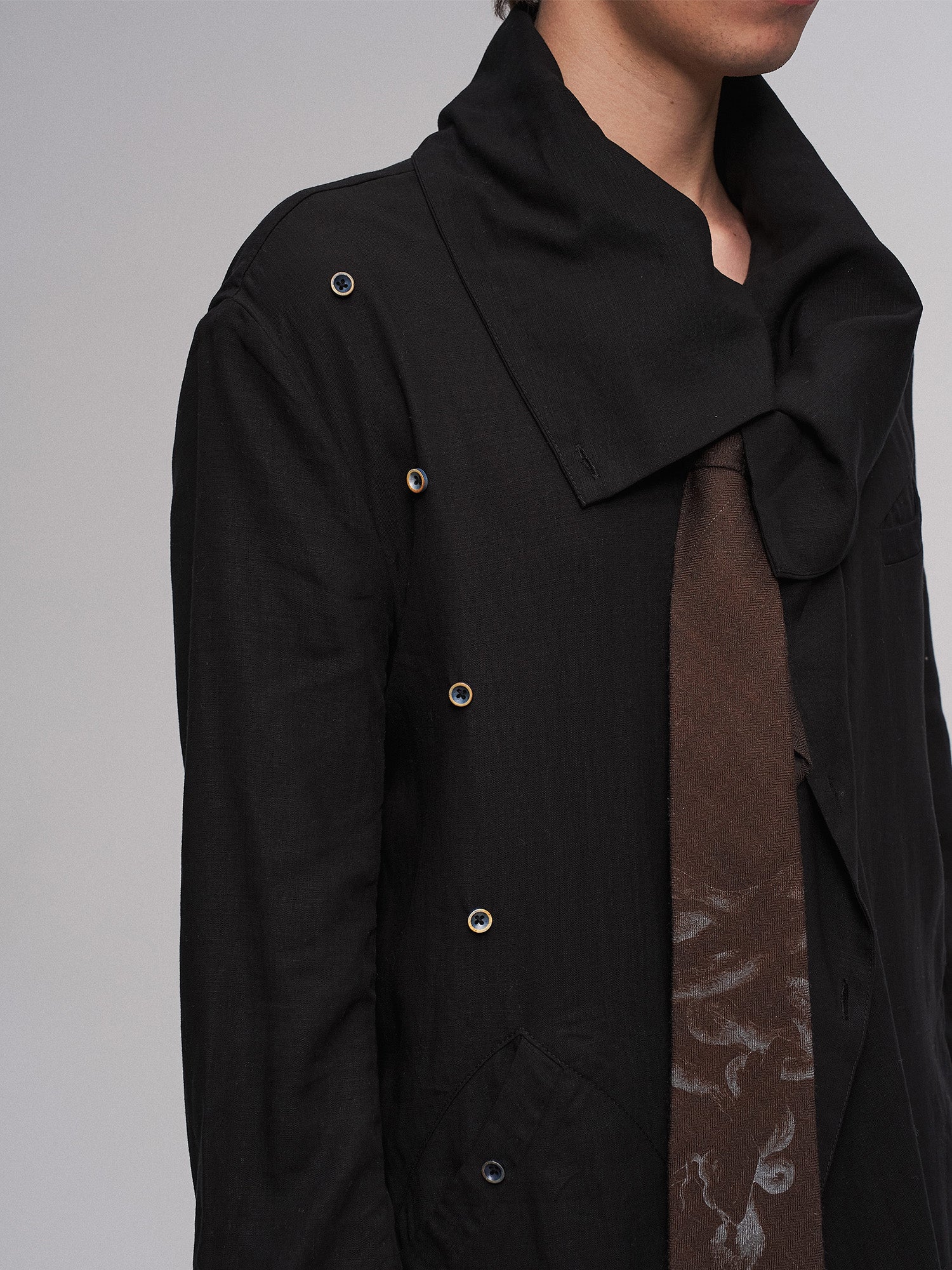 ILNya Nieternite Nifutur Asym Layered Wrap-Collar Shirt Coat Black