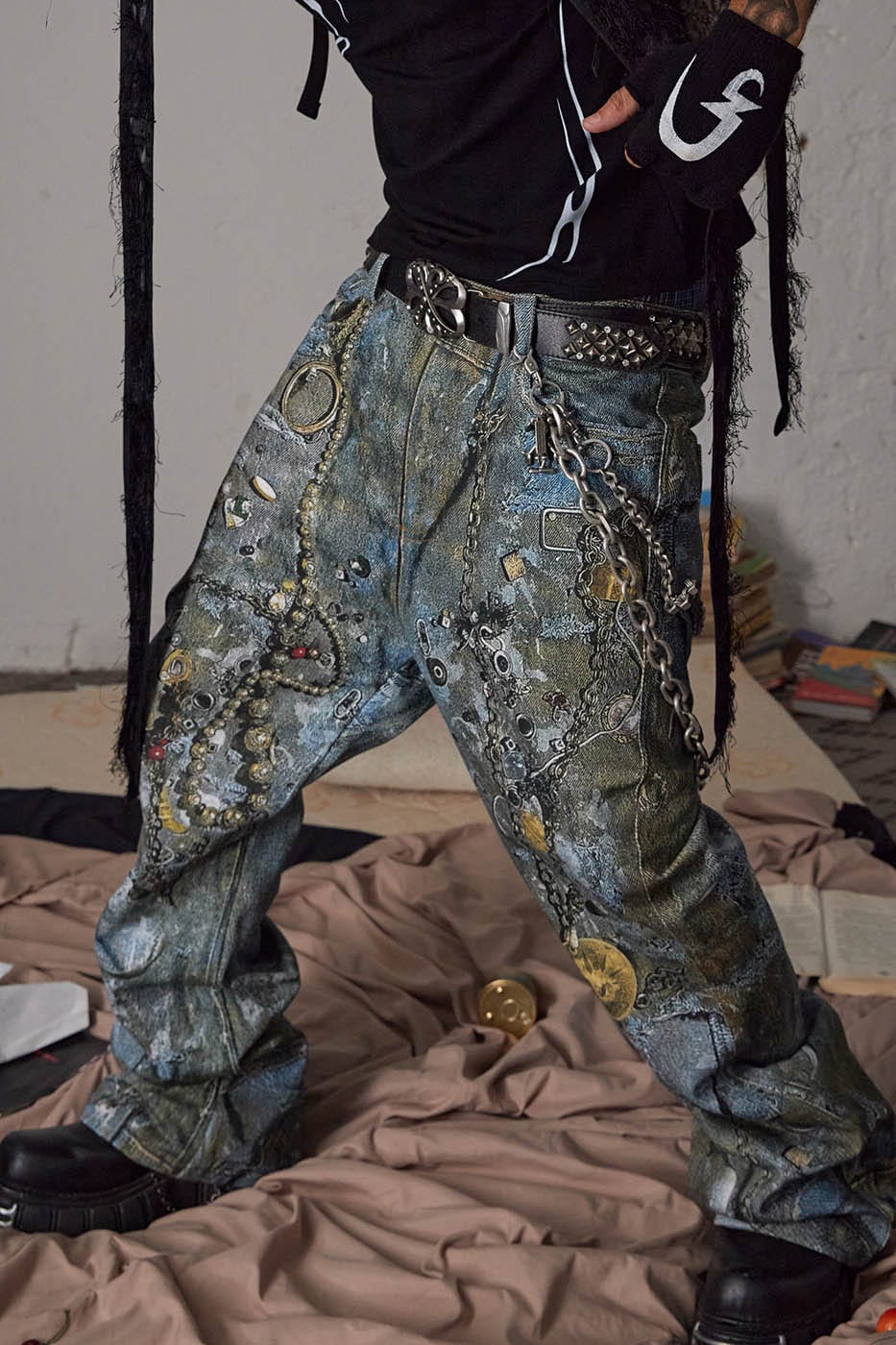 DND4DES Gems&Metals Rotten Distressed Flared Jeans, premium urban and streetwear designers apparel on PROJECTISR.com, DND4DES