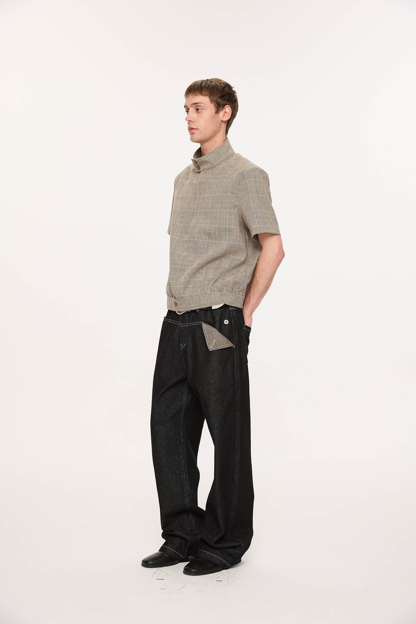 KREATE Panel Flap Plaid Pocket Jeans, premium urban and streetwear designers apparel on PROJECTISR.com, KREATE