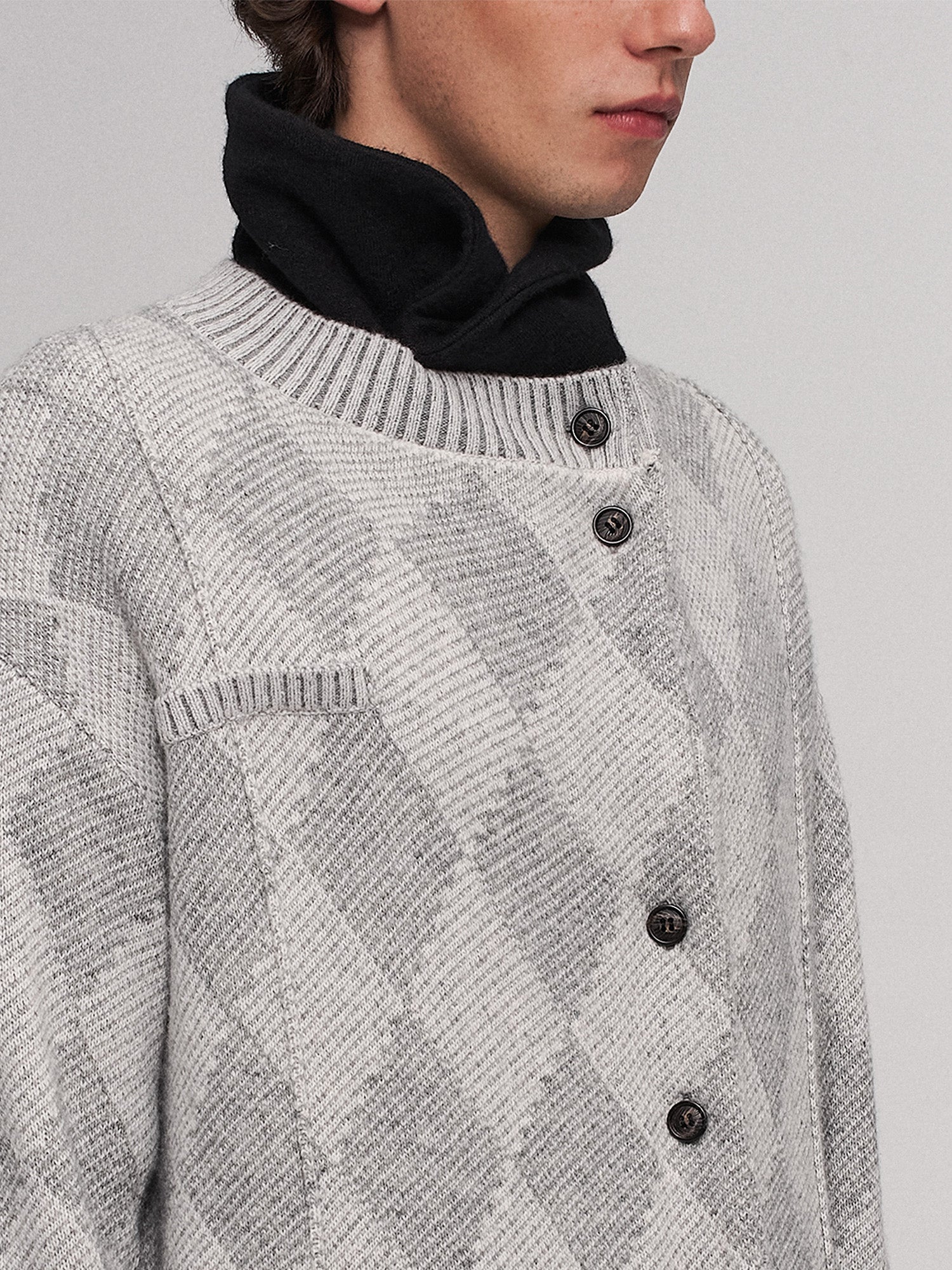 ILNya Nieternite Nifutur Wool-Blend Argyle Jacquard Cardigan Gray