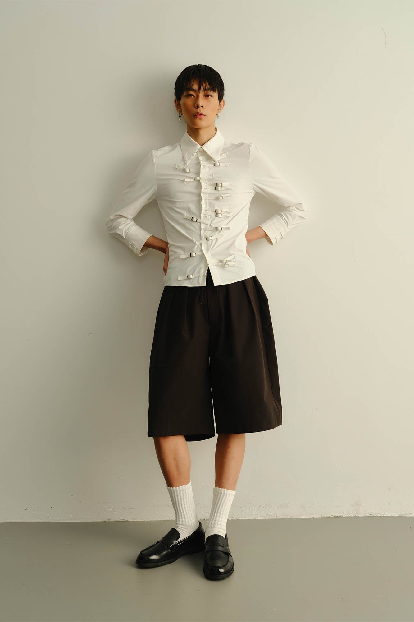 KADAKADA Asymmetrical Multi-Buckle Tailored Fit Shirt, premium urban and streetwear designers apparel on PROJECTISR.com, KADAKADA