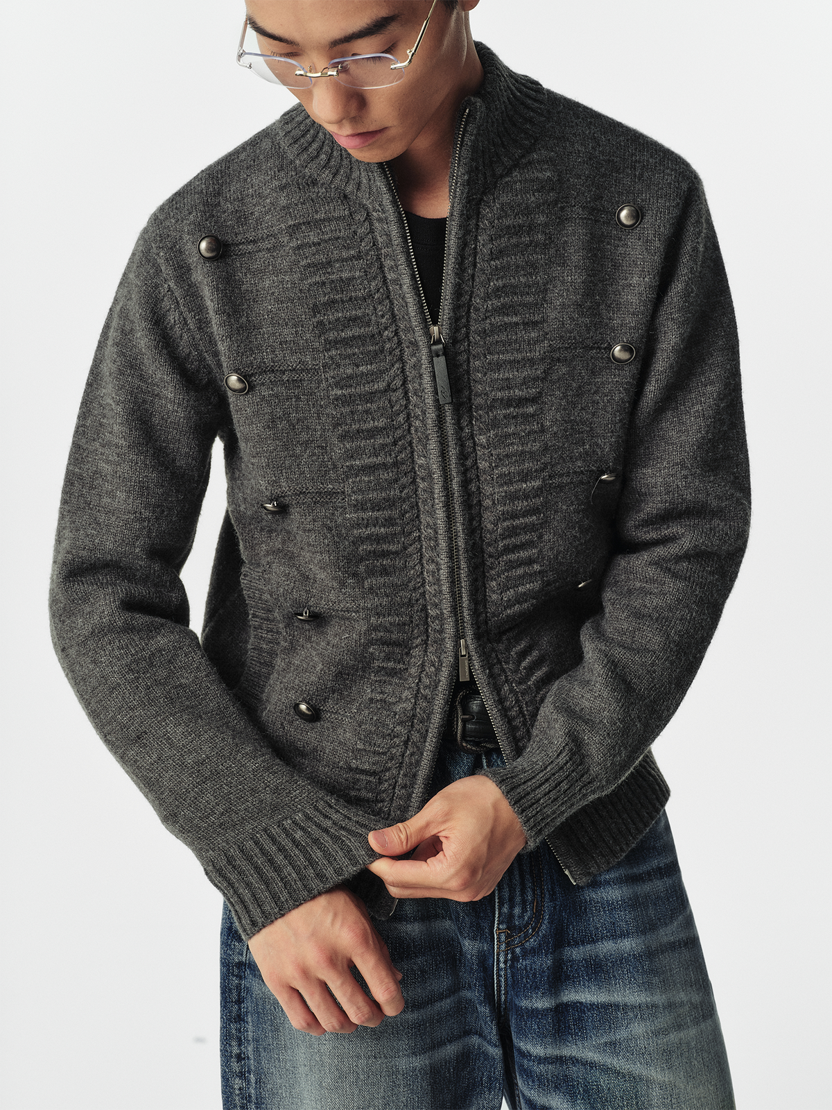 CATSSTAC Napoleon Collar Wool-Blend Chunky Knit Cardigan