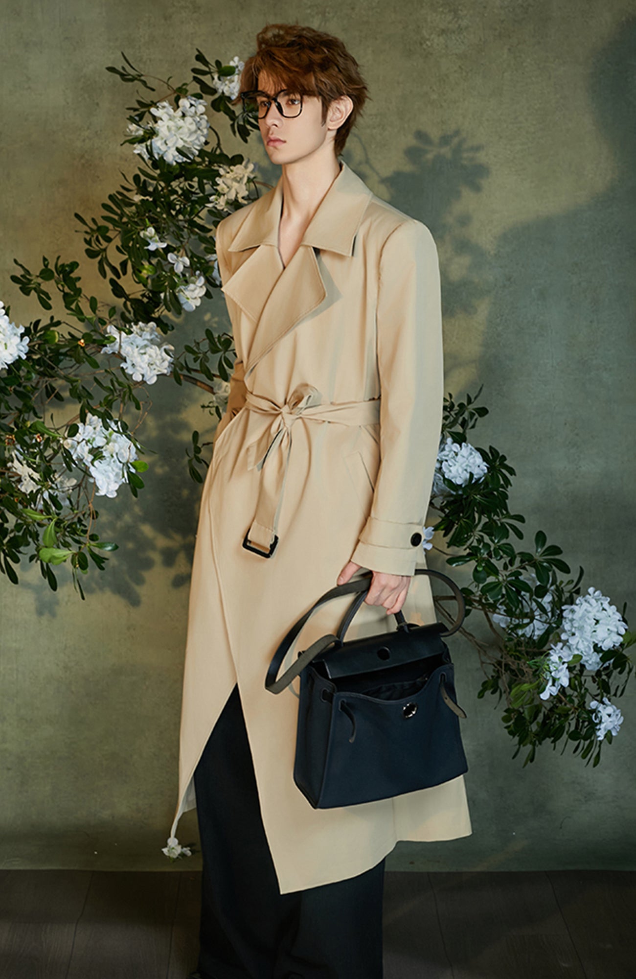 JIECHI Detachable Jacquard Cape Belted Coat