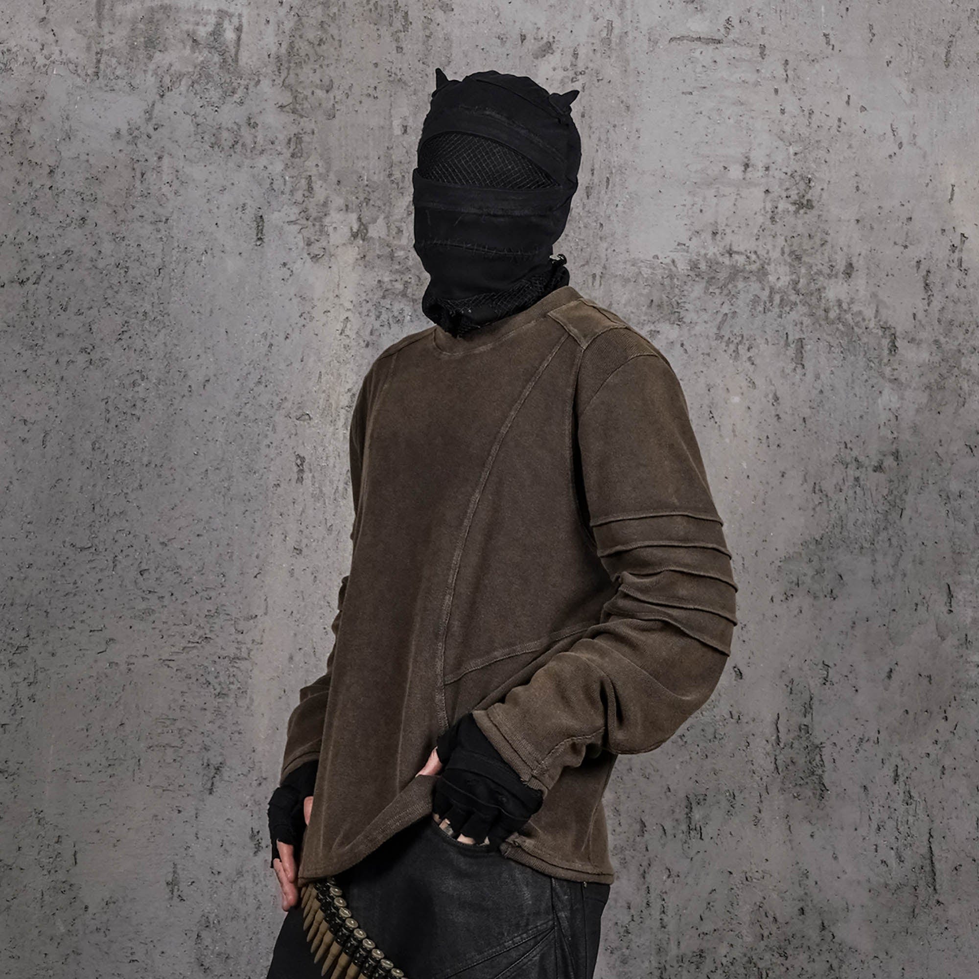 UNDERWATER Distressed Deconstructed Light Sweatshirt Brown, premium urban and streetwear designers apparel on PROJECTISR.com, UNDERWATER