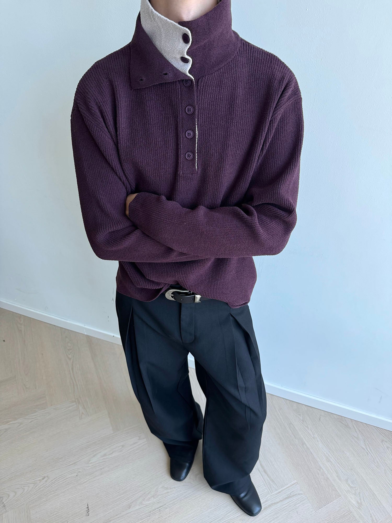 KREATE Contrast Layered Collar Ribbed Sweater, premium urban and streetwear designers apparel on PROJECTISR.com, KREATE