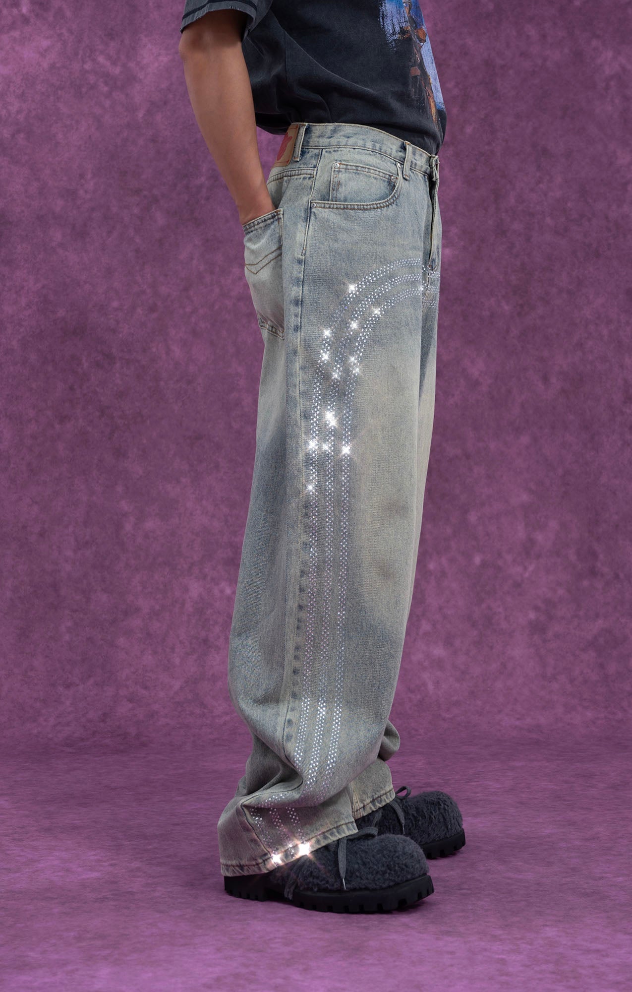 CLP Diamond Arc Washed Wide-Leg Jeans, premium urban and streetwear designers apparel on PROJECTISR.com, CLP