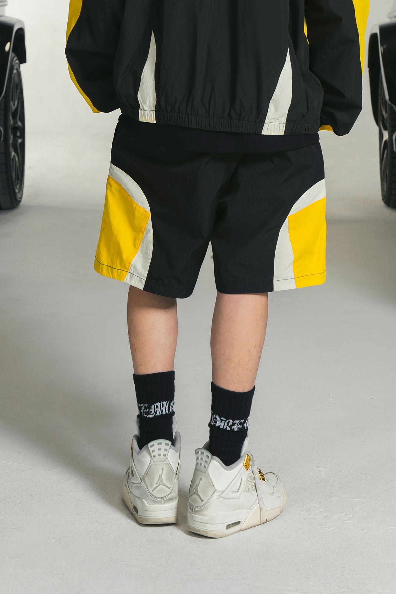 MAKEMORE Retro Contrast Panel Embroidery Drawstring Shorts, premium urban and streetwear designers apparel on PROJECTISR.com, MAKEMORE