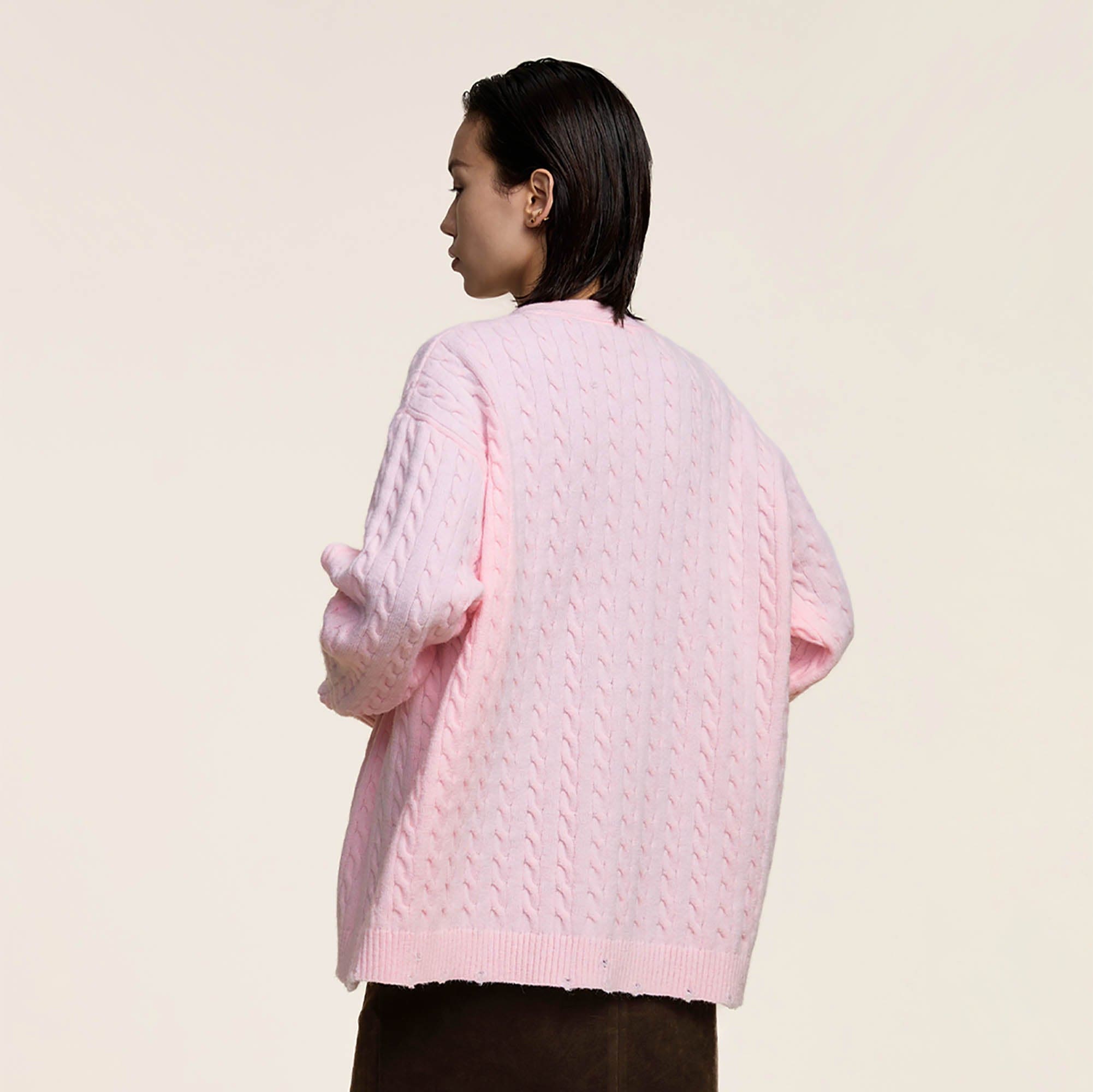OPICLOTH Cable-Knit V-Neck Button-Up Cardigan, premium urban and streetwear designers apparel on PROJECTISR.com, OPICLOTH