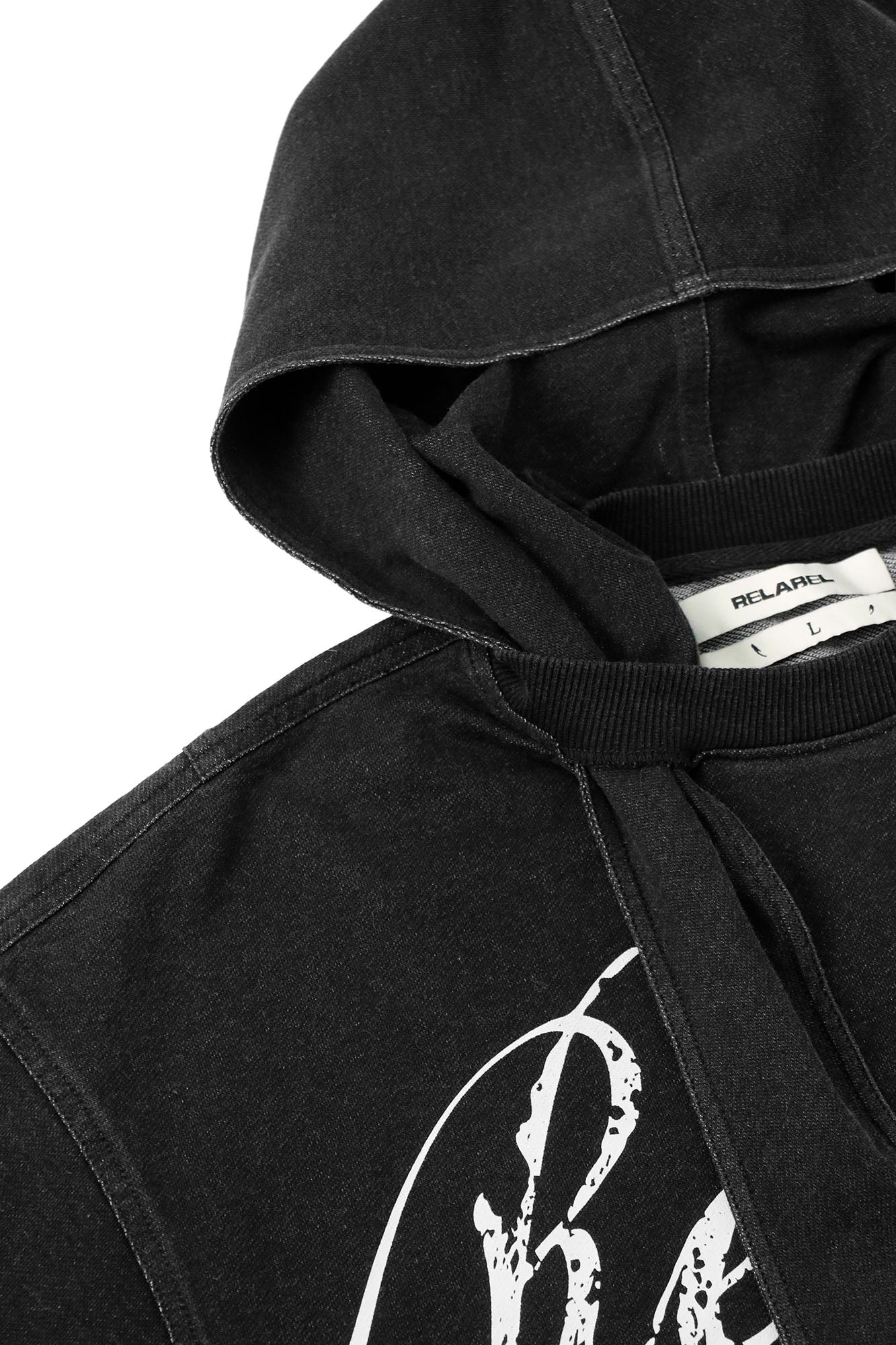 RELABEL Detachable Hood Washed Denim Tee, premium urban and streetwear designers apparel on PROJECTISR.com, RELABEL