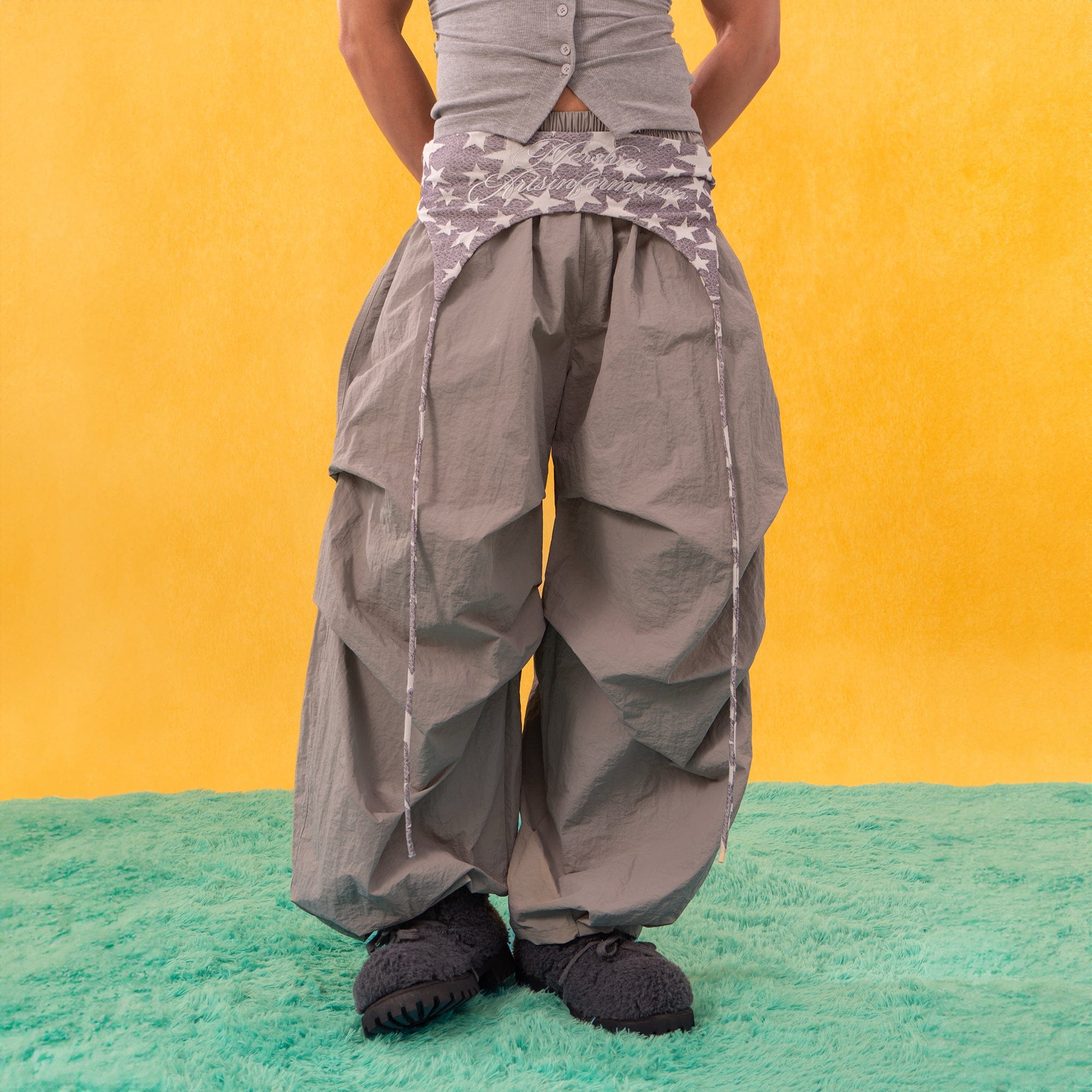 CLP Layered Crinkled Waist-Panel Parachute Pants, premium urban and streetwear designers apparel on PROJECTISR.com, CLP