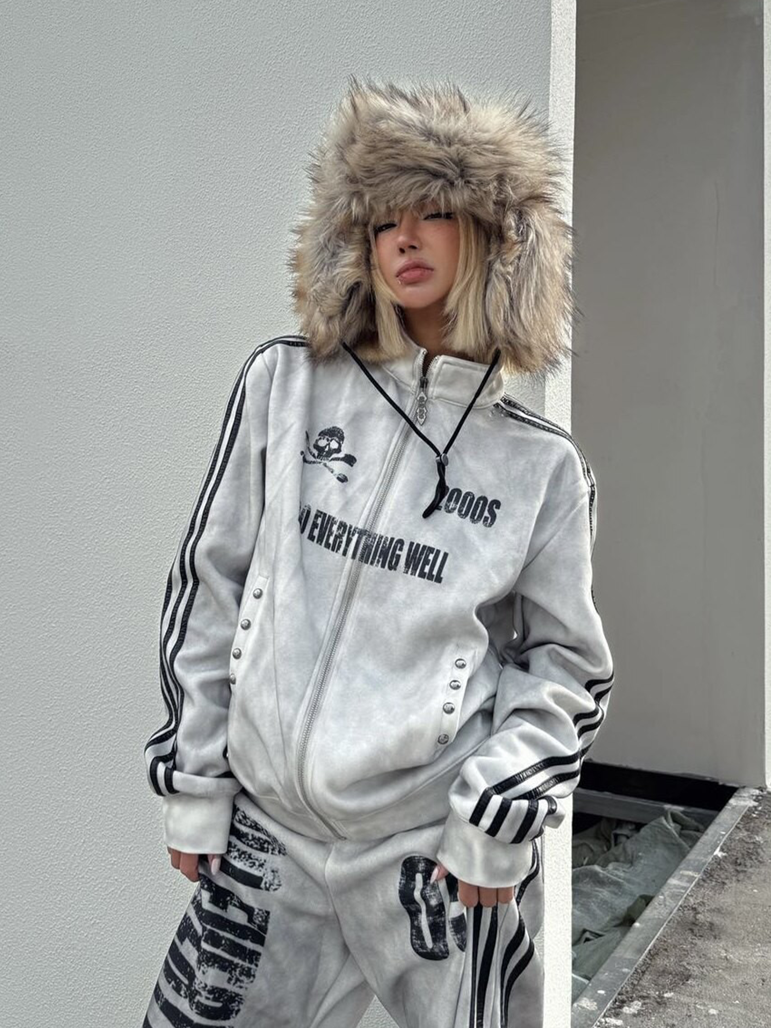 DETW Washed Skull Graphic Stand-Collar Jacket