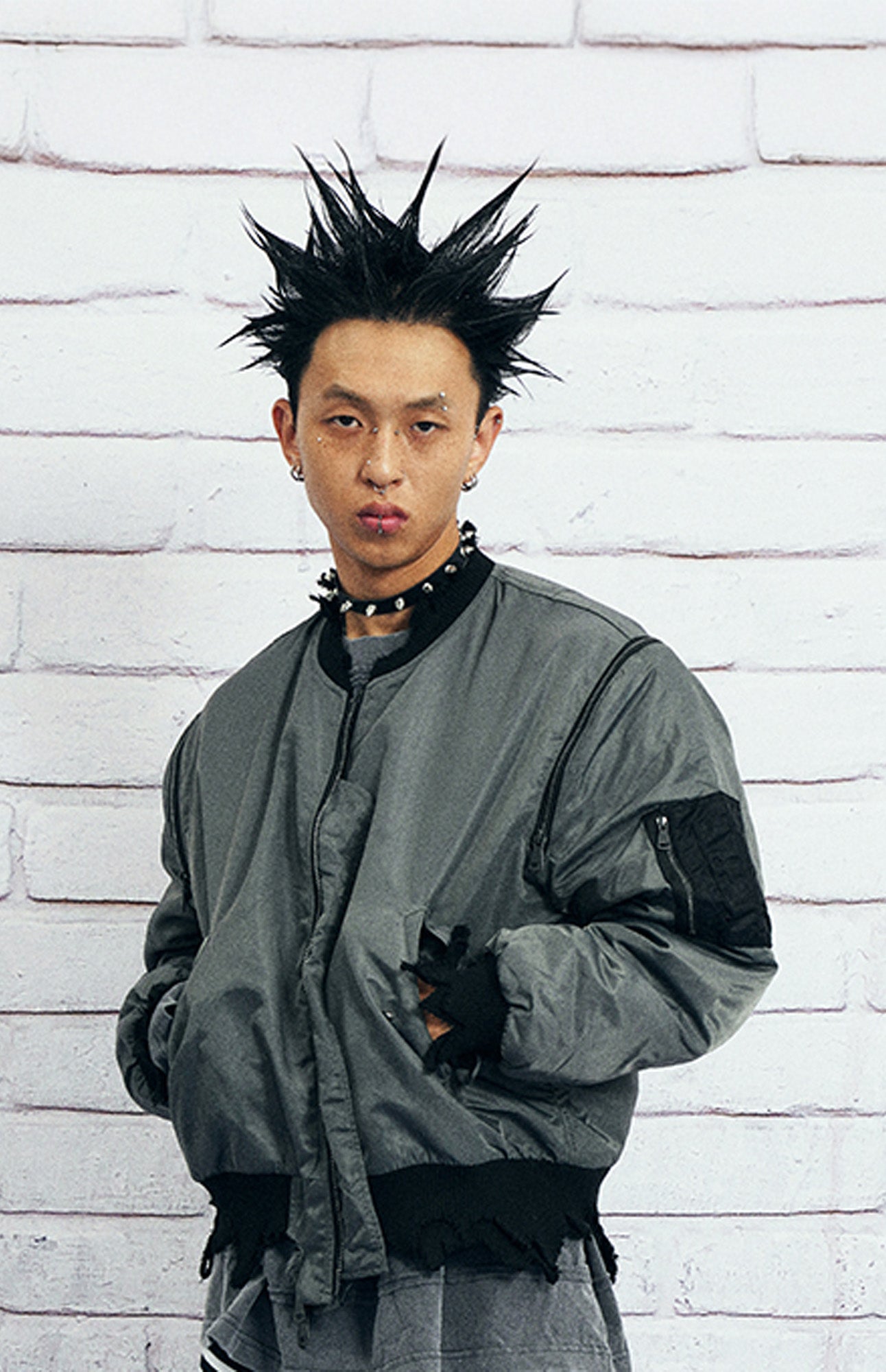 VENTUREK Retro Zipper-Spliced Raw Edge Bomber Jacket, premium urban and streetwear designers apparel on PROJECTISR.com, VENTUREK