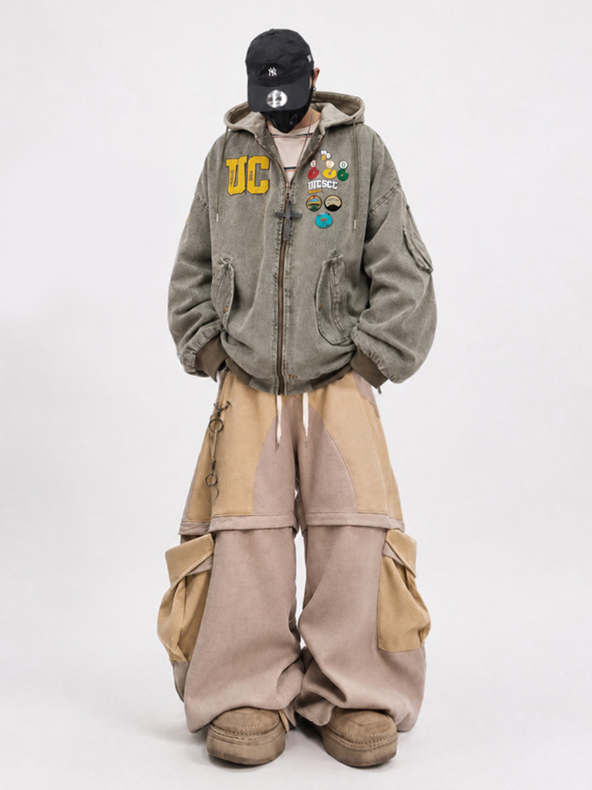 UUCSCC Spliced Large-Pocket Wide-Leg Curved Pants
