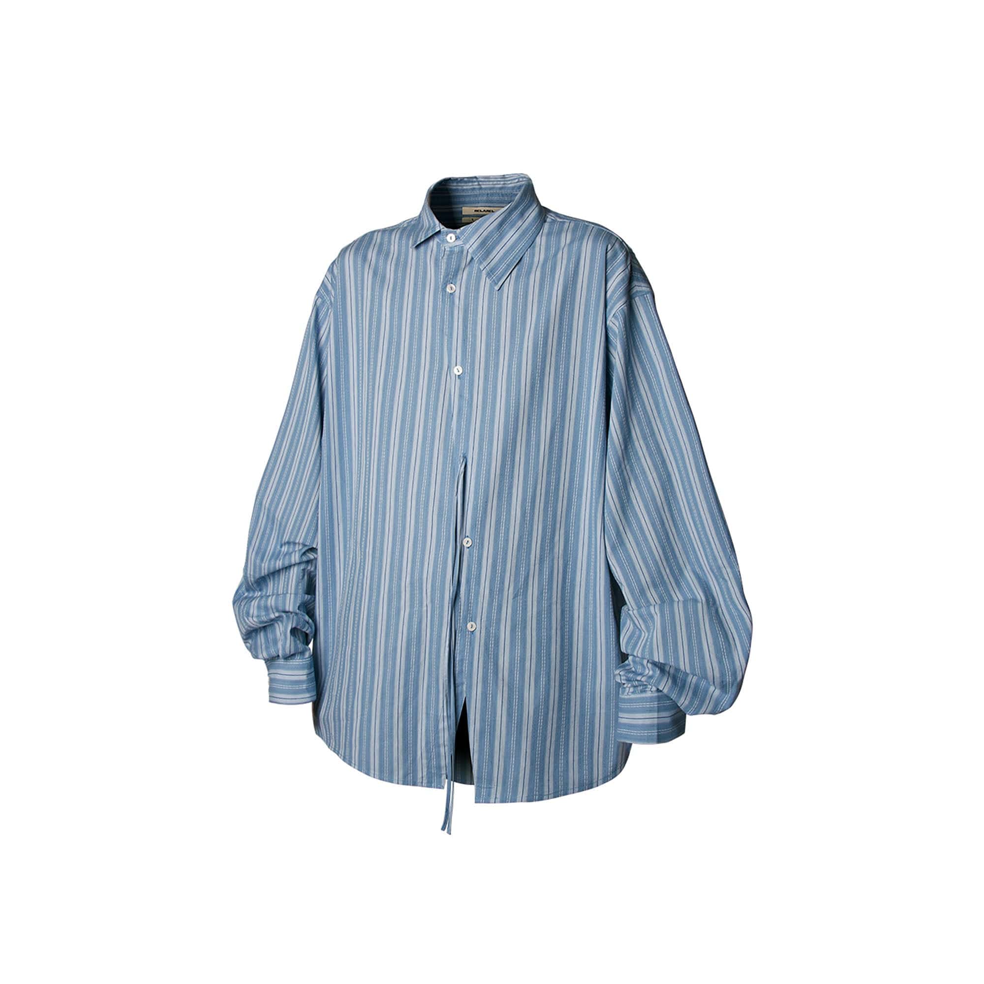 RELABEL Stripe Button-Up Oversized Shirt Blue, premium urban and streetwear designers apparel on PROJECTISR.com, RELABEL