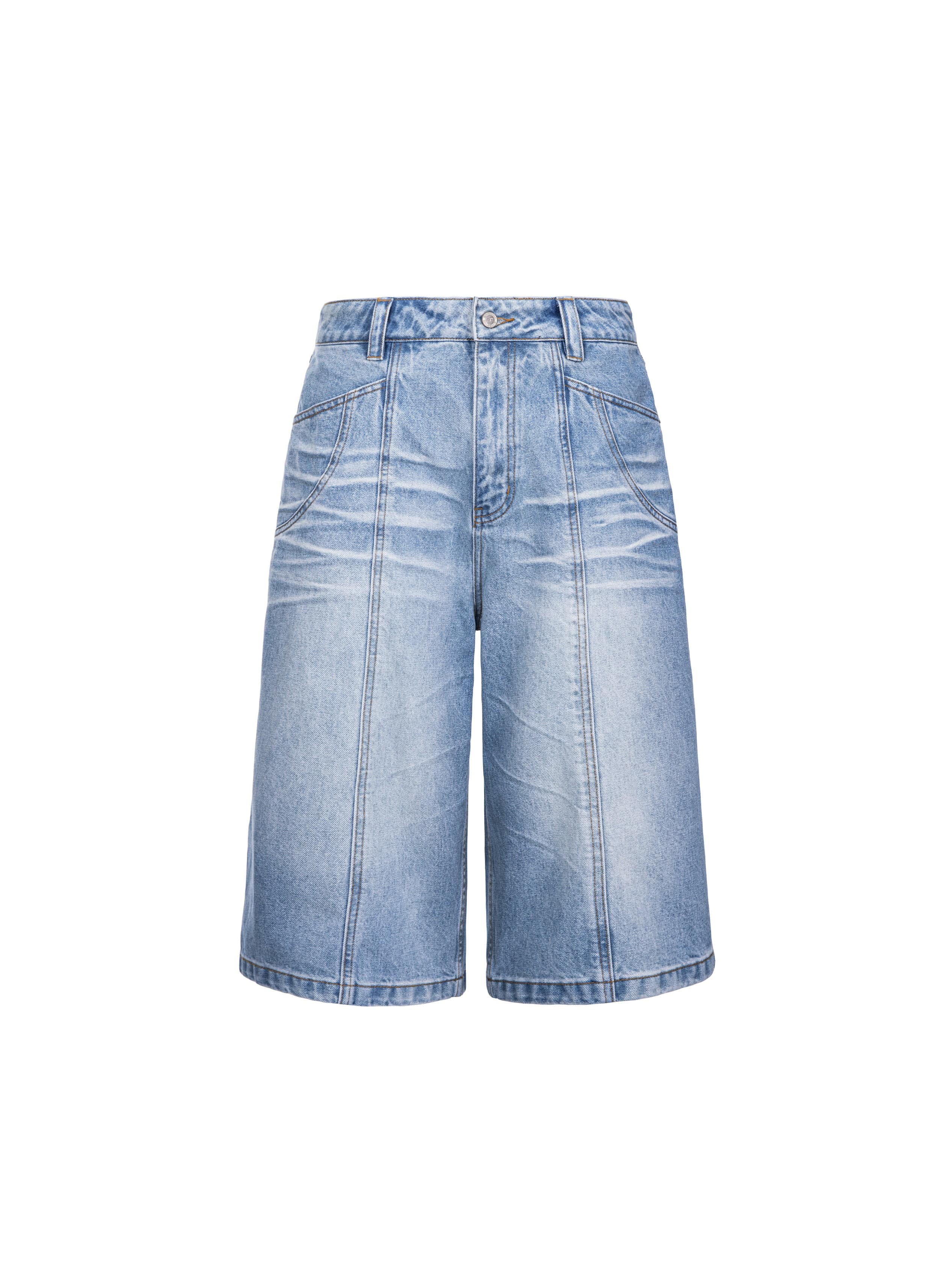 CATSSTAC Whisker-Wash Middle-Spliced Wide-Leg Shorts, premium urban and streetwear designers apparel on PROJECTISR.com, CATSSTAC