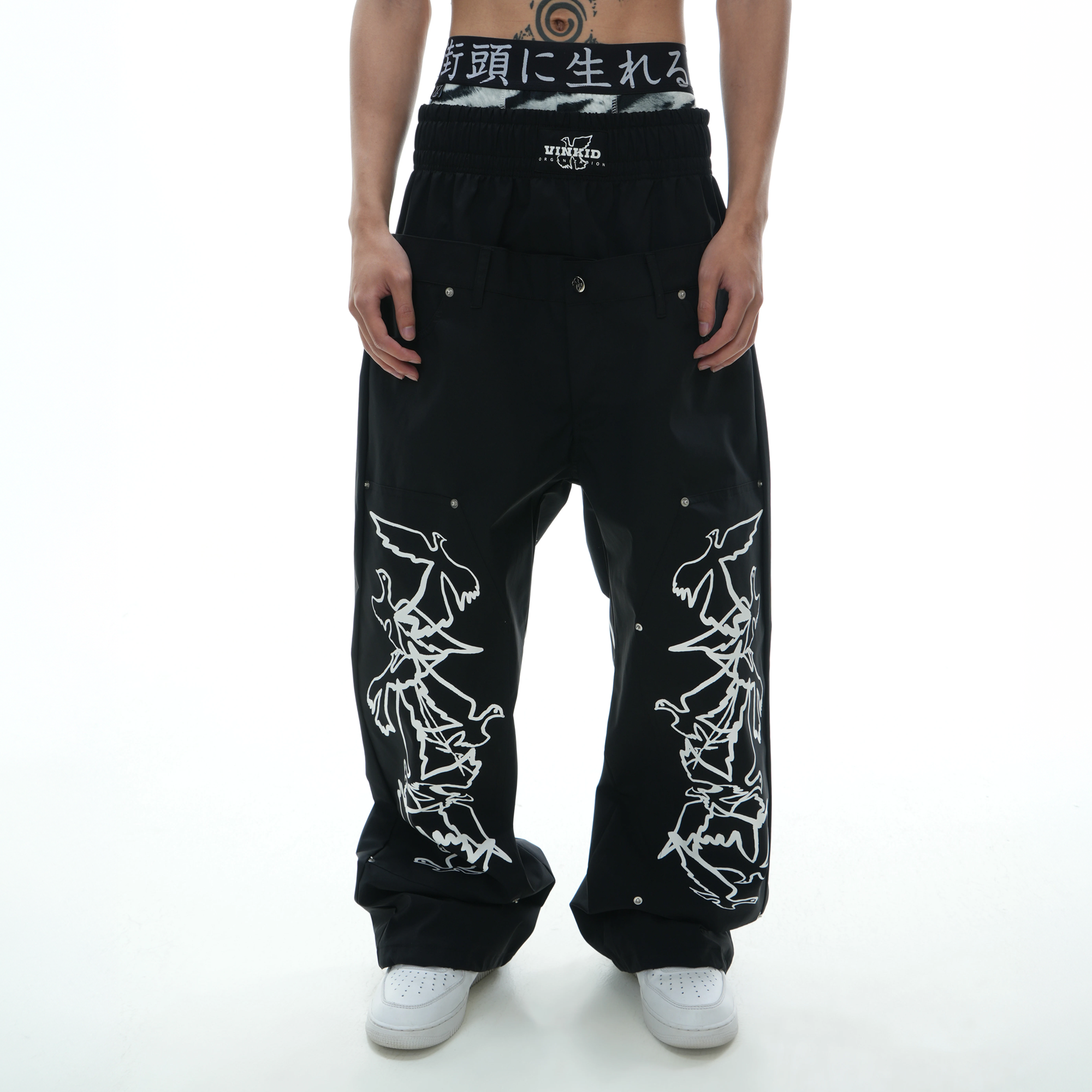 VINKID Peace Dove Graphic Double-Waist Pants