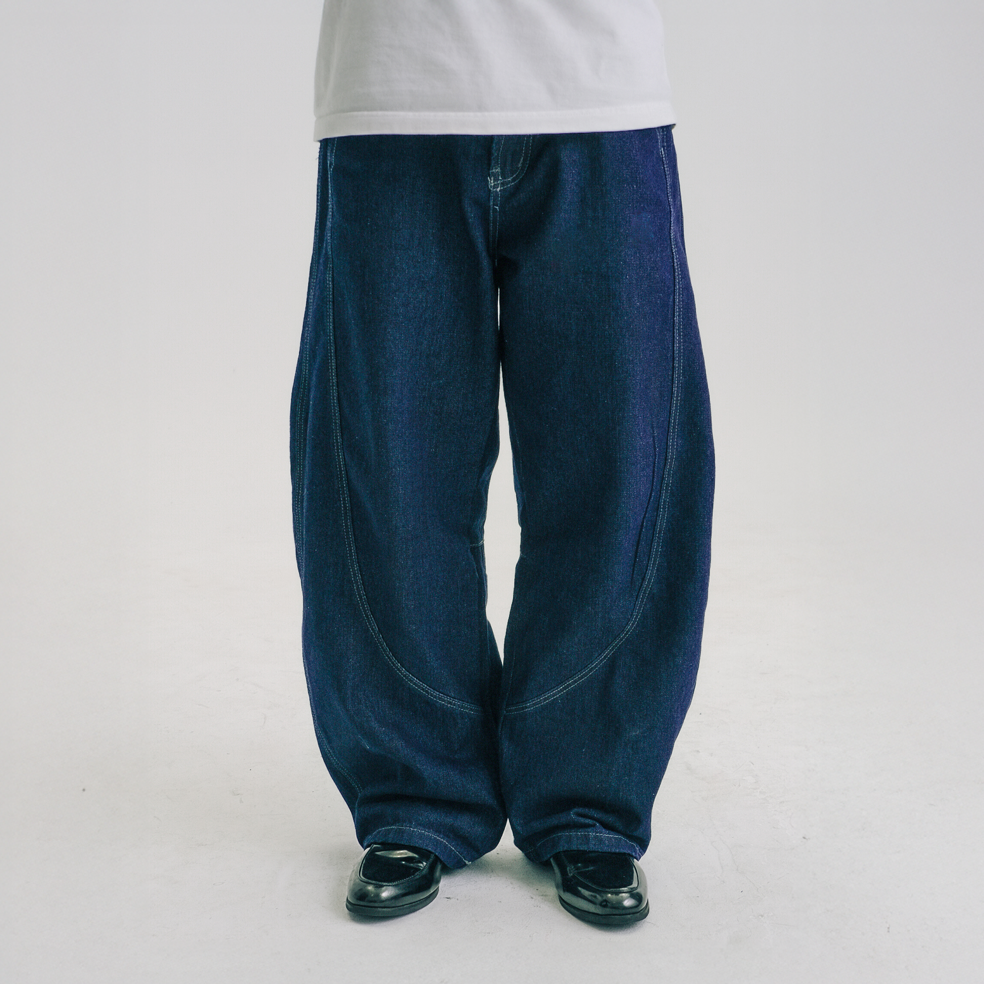 WIID Washed Stitched Curved Panel Jeans