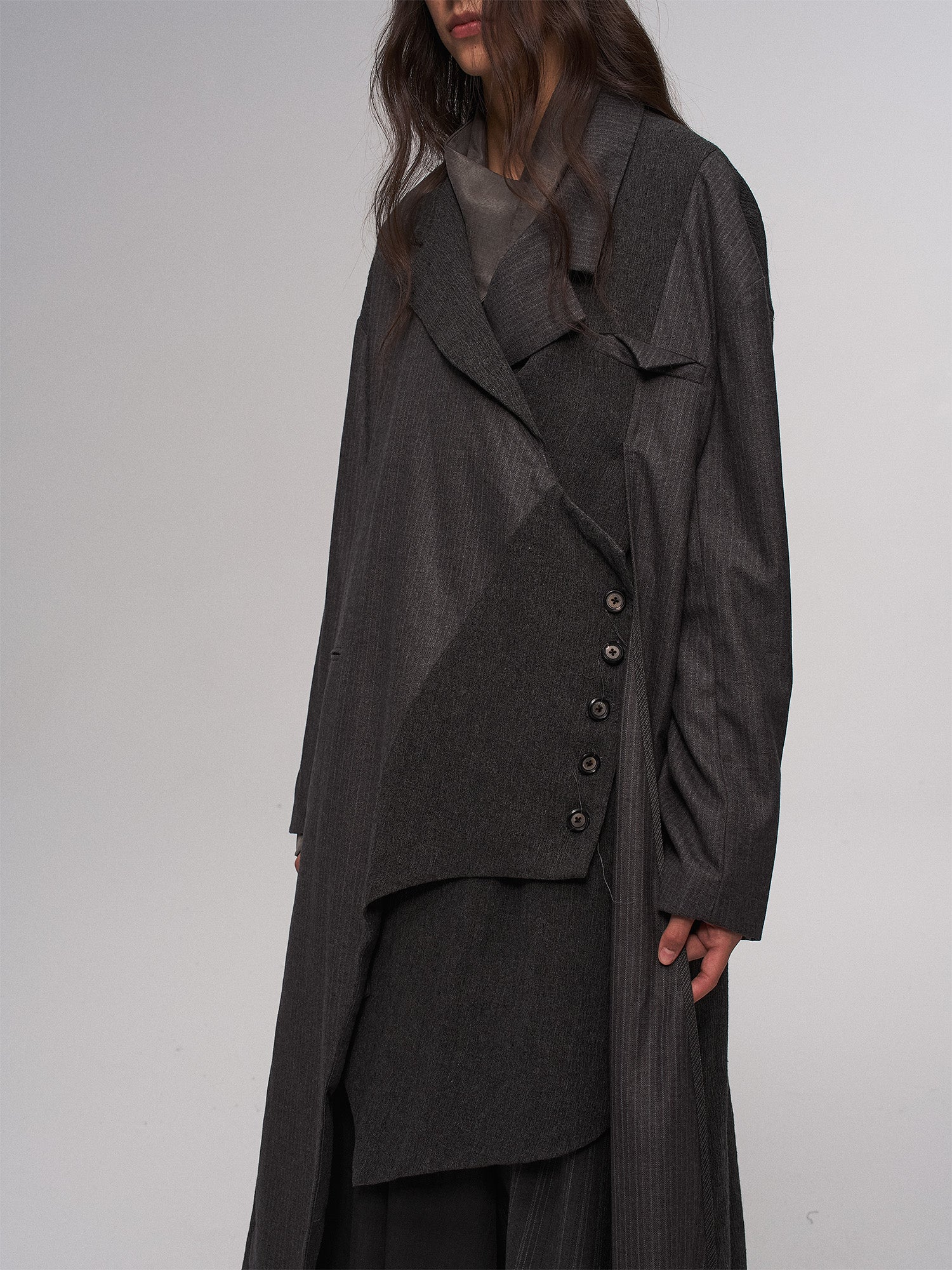 ILNya Nieternite Nifutur Asym Pinstriped Splice Long Coat