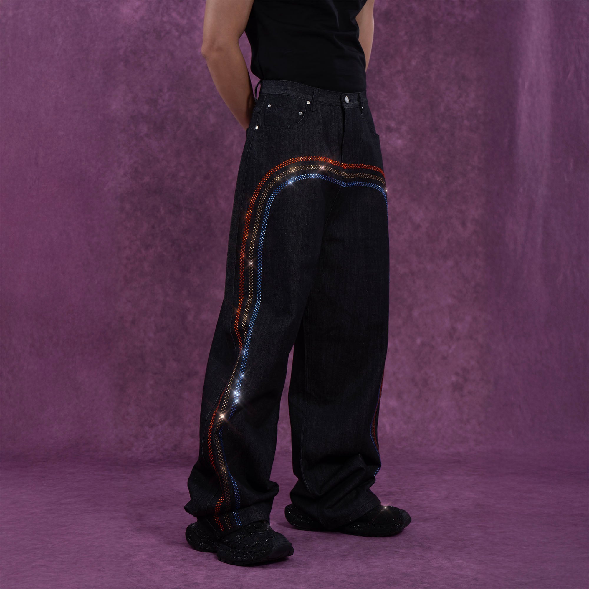 CLP Rainbow Diamond Balloon-Leg Raw Jeans, premium urban and streetwear designers apparel on PROJECTISR.com, CLP