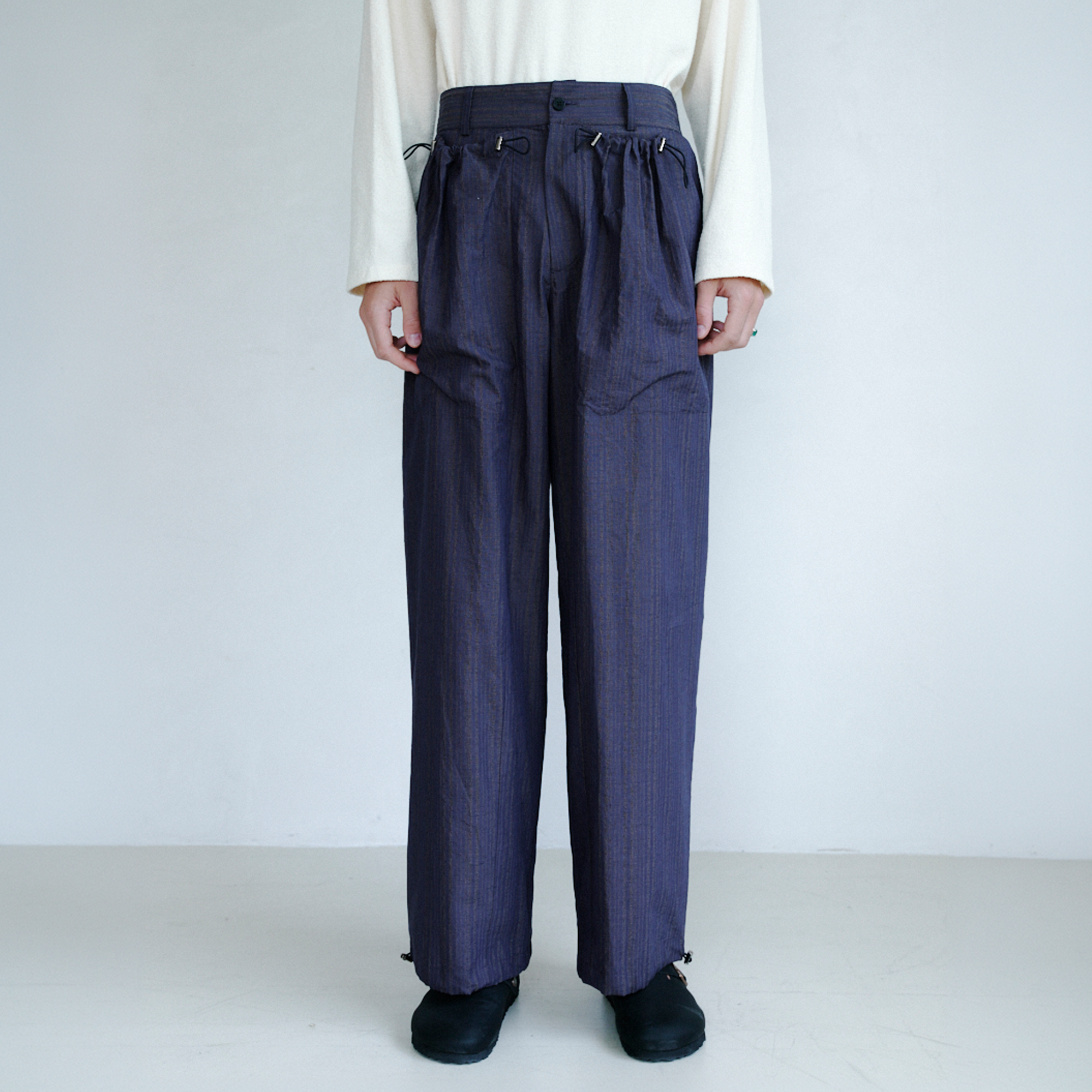GRAINMUSTARD Drawstring Pleated Straight-Leg Trousers, premium urban and streetwear designers apparel on PROJECTISR.com, GRAINMUSTARD