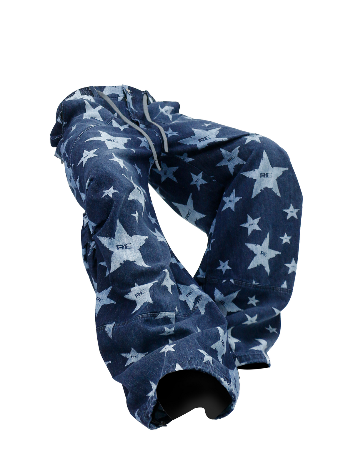 RELABEL Washed Star Full-Print Pleated Wide-Leg Jeans