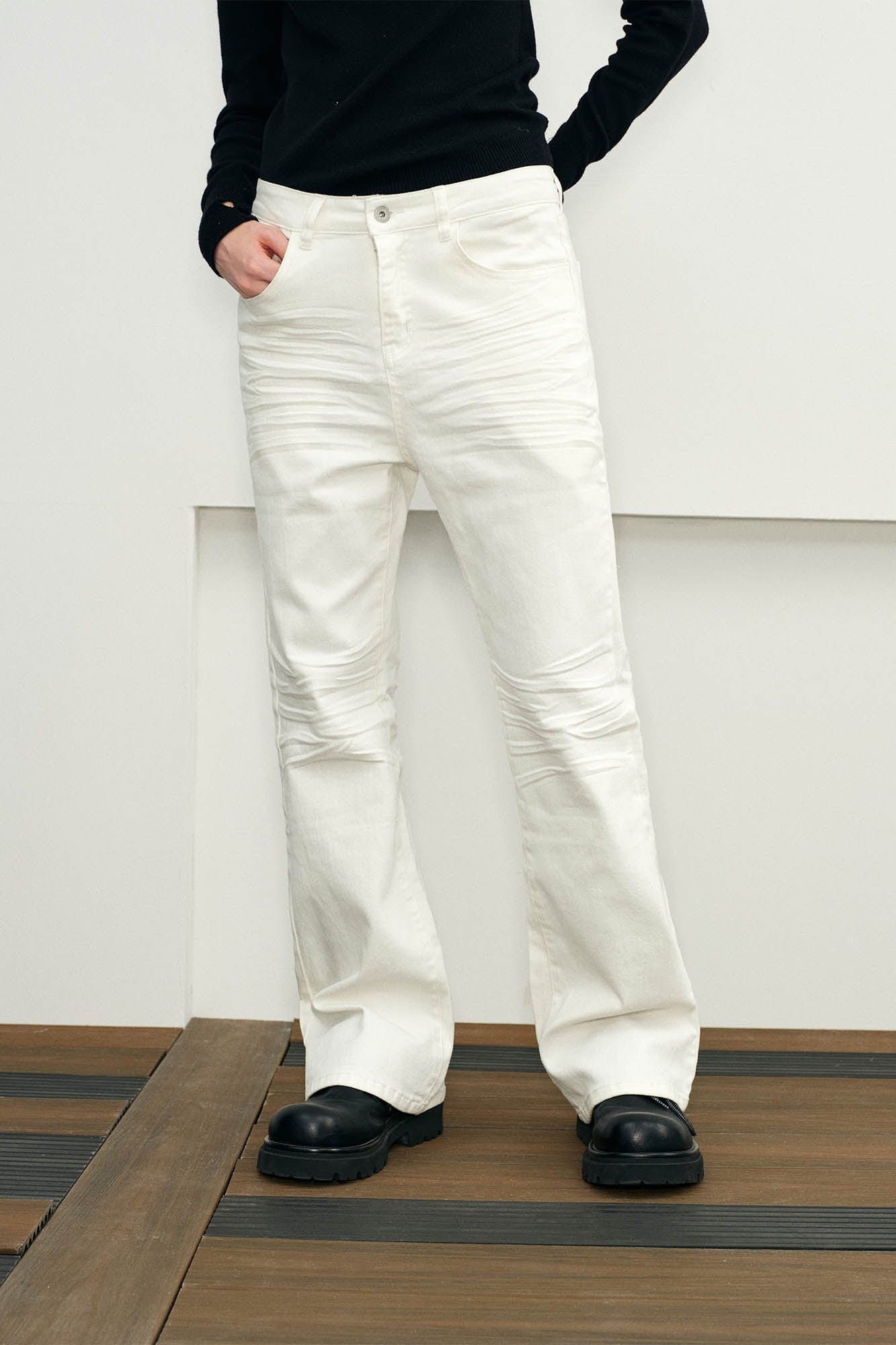 KREATE Pleated Straight-Leg Jeans, premium urban and streetwear designers apparel on PROJECTISR.com, KREATE