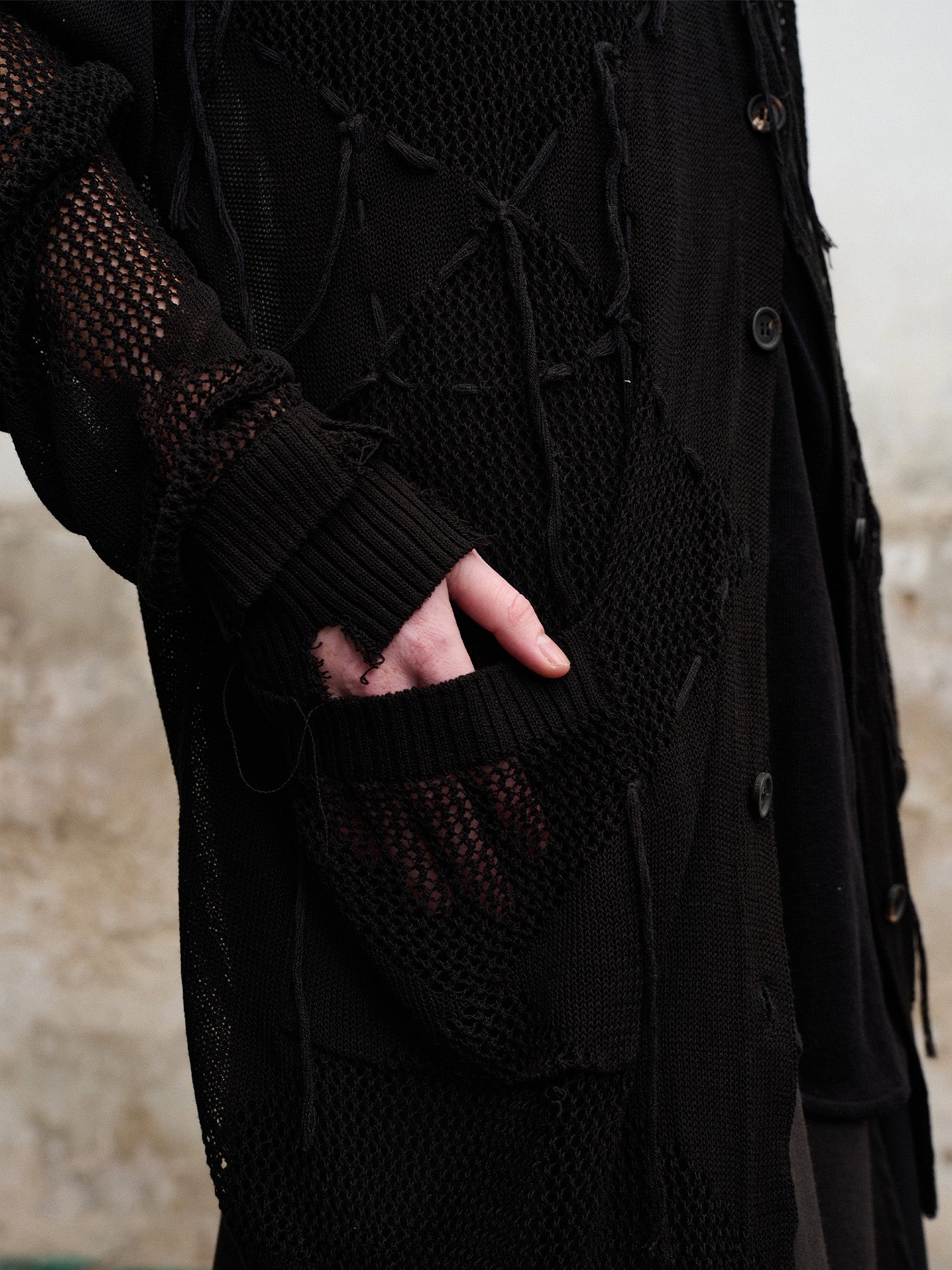 ILNya Nieternite Nifutur Distressed Diamond Mesh Spliced Cardigan, premium urban and streetwear designers apparel on PROJECTISR.com, ILNya Nieternite Nifutur