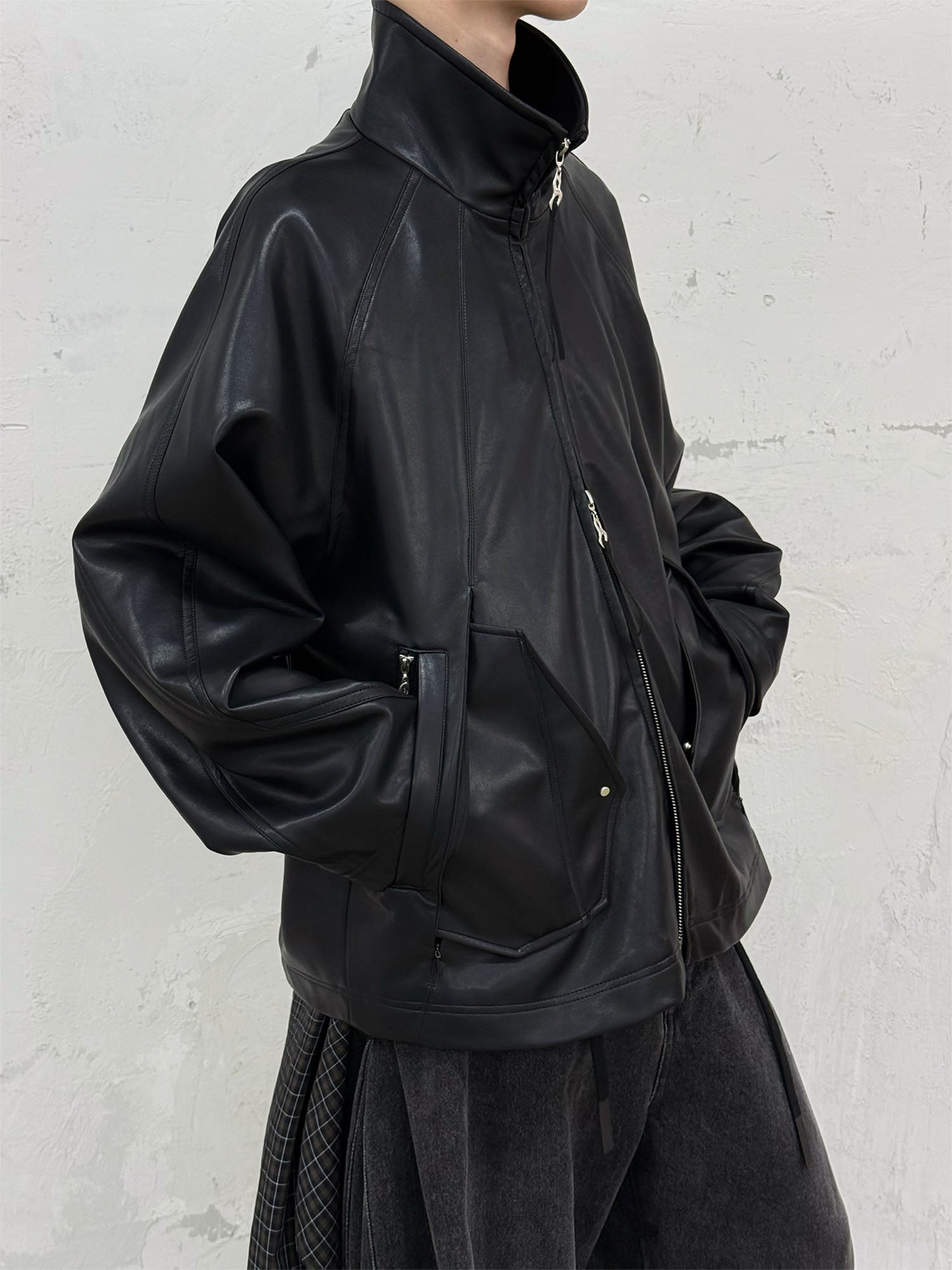 RELABEL Multi-Pocket Faux Leather Oversized Jacket
